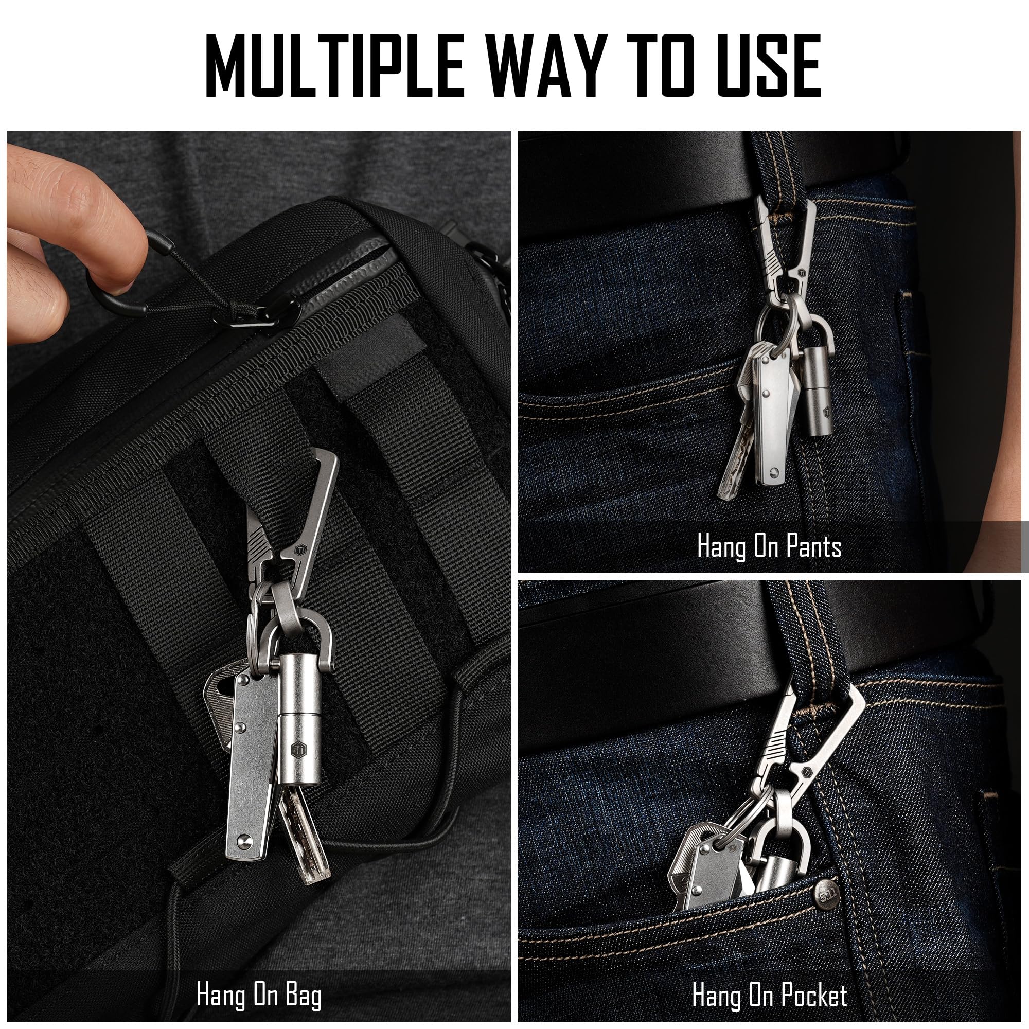 KeyUnity EDC Titanium D-Ring EDC Brelok do kluczy z karabińczykiem Quick Release dla mężczyzn