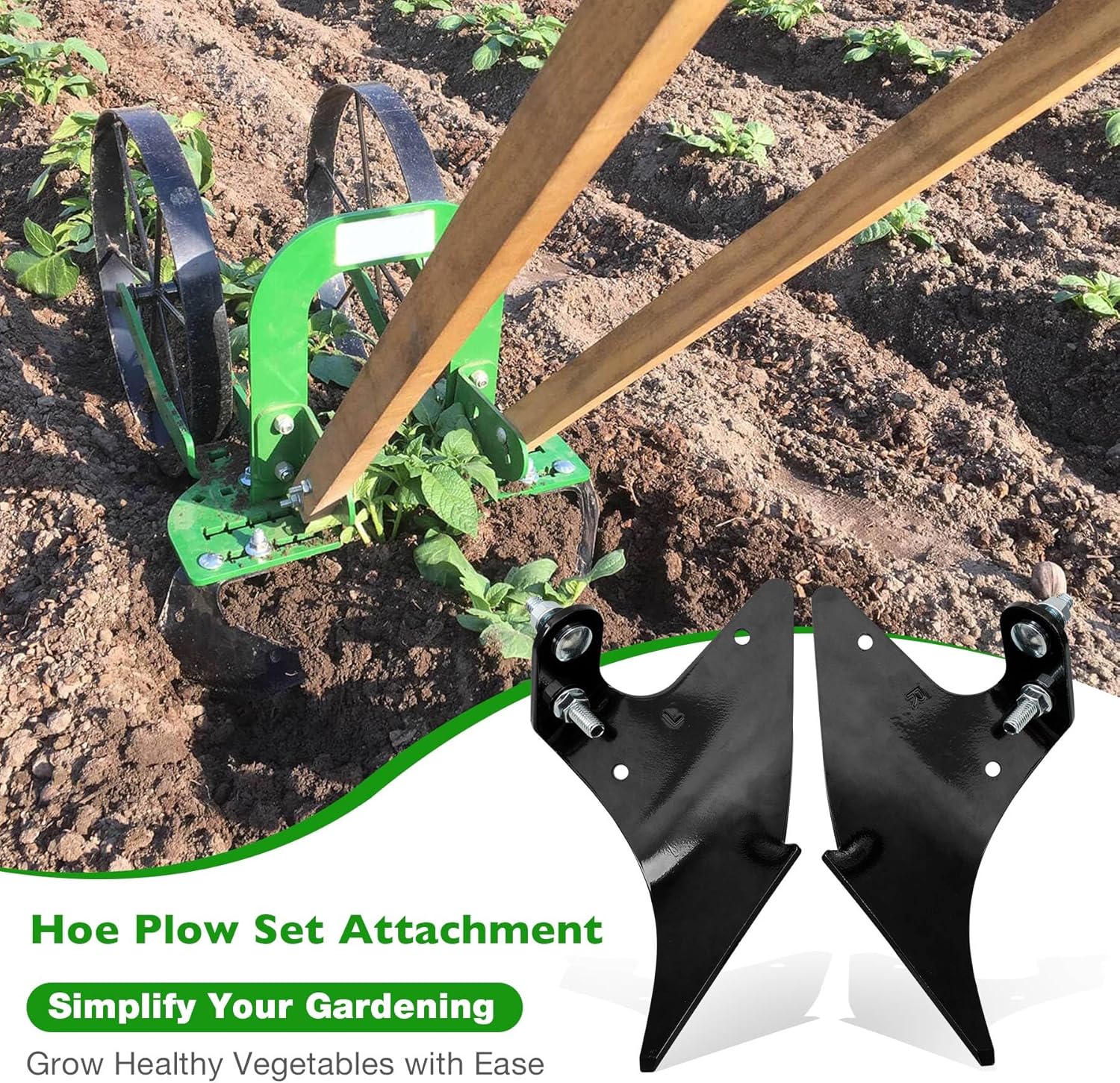 ATRACYPART Wheel Hoe Plow Set – Compatible with Planet Jr. & Other Models, Includes Left & Right Blades for Hilling & Furrowing (Wheel Hoe Not Included)