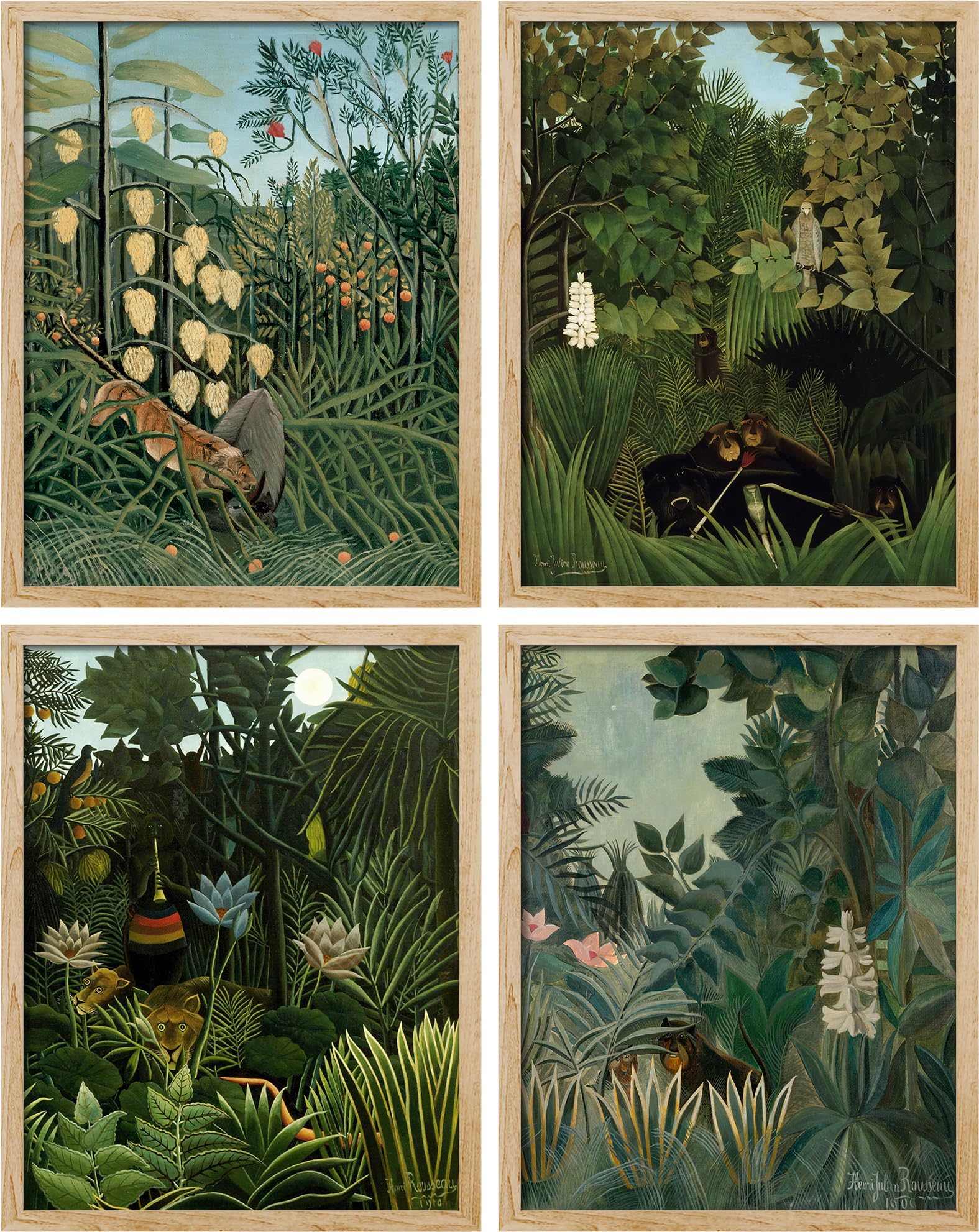 SIGNWIN Framed Poster Tropical Jungle Wildlife Wilderness Nature Illustrations Fine Art Decorative Country/Farmhouse Vintage for Living Room, Bedroom,