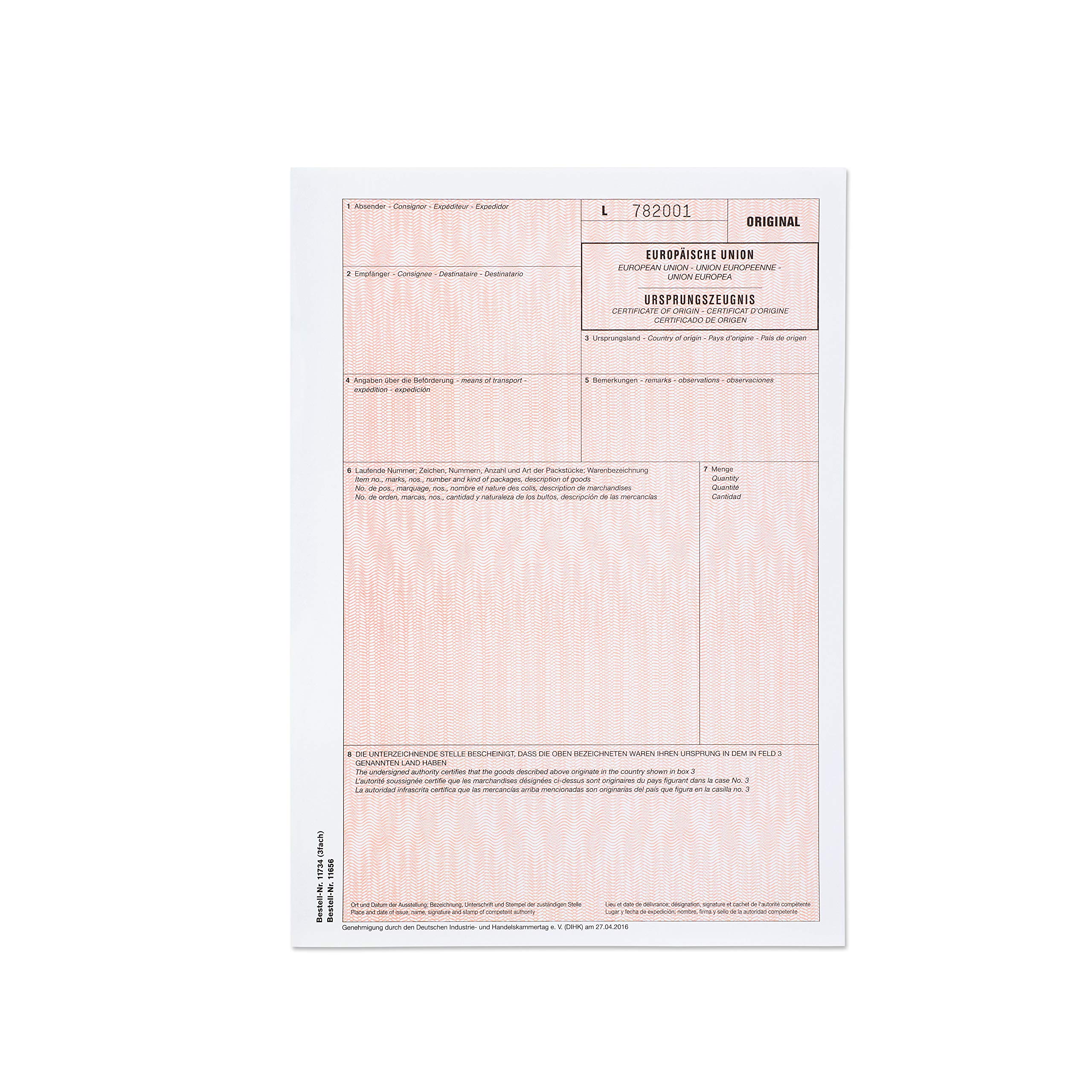 mashpaper Ursprungszeugnis Formular Vordruck 50 Stück für Laser- und Inkjetdrucker 11734 - Menge wählbar