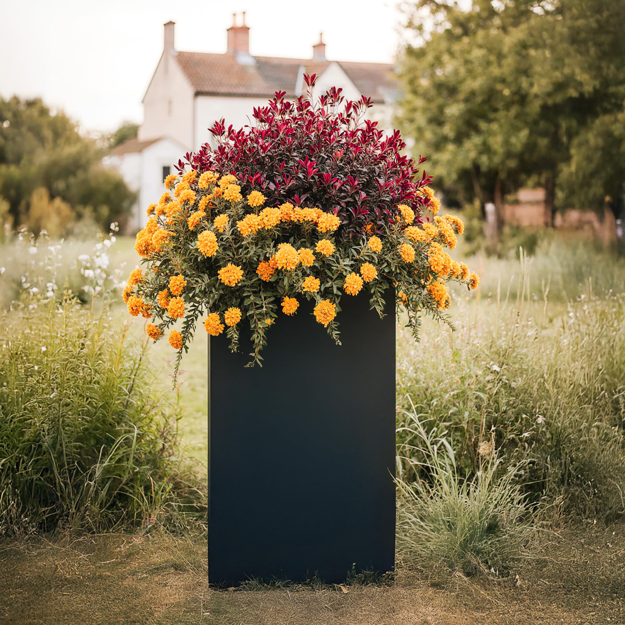 IDEALIST 60cm Tall Planter | Black Reinforced Stone Tall Square Planter | Garden Planters with Drainage Holes L27 W27 H60 cm, 44 litres โ image 1