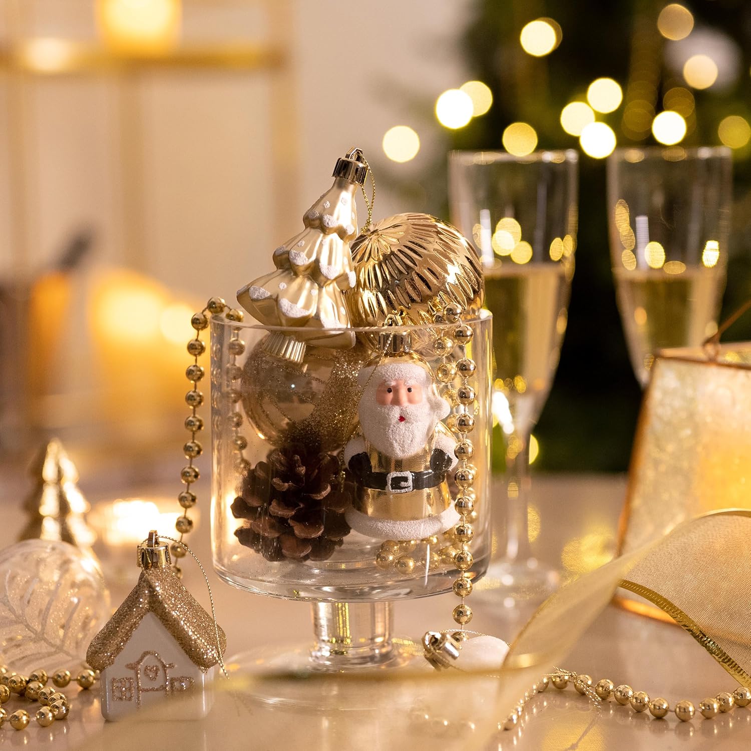 Valery Madelyn Christmas Tree Decorations, 40ct White and Gold Shatterproof Christmas Tree Ornaments Set Bulk, Elegant Hanging Ball Ornaments - Image 4