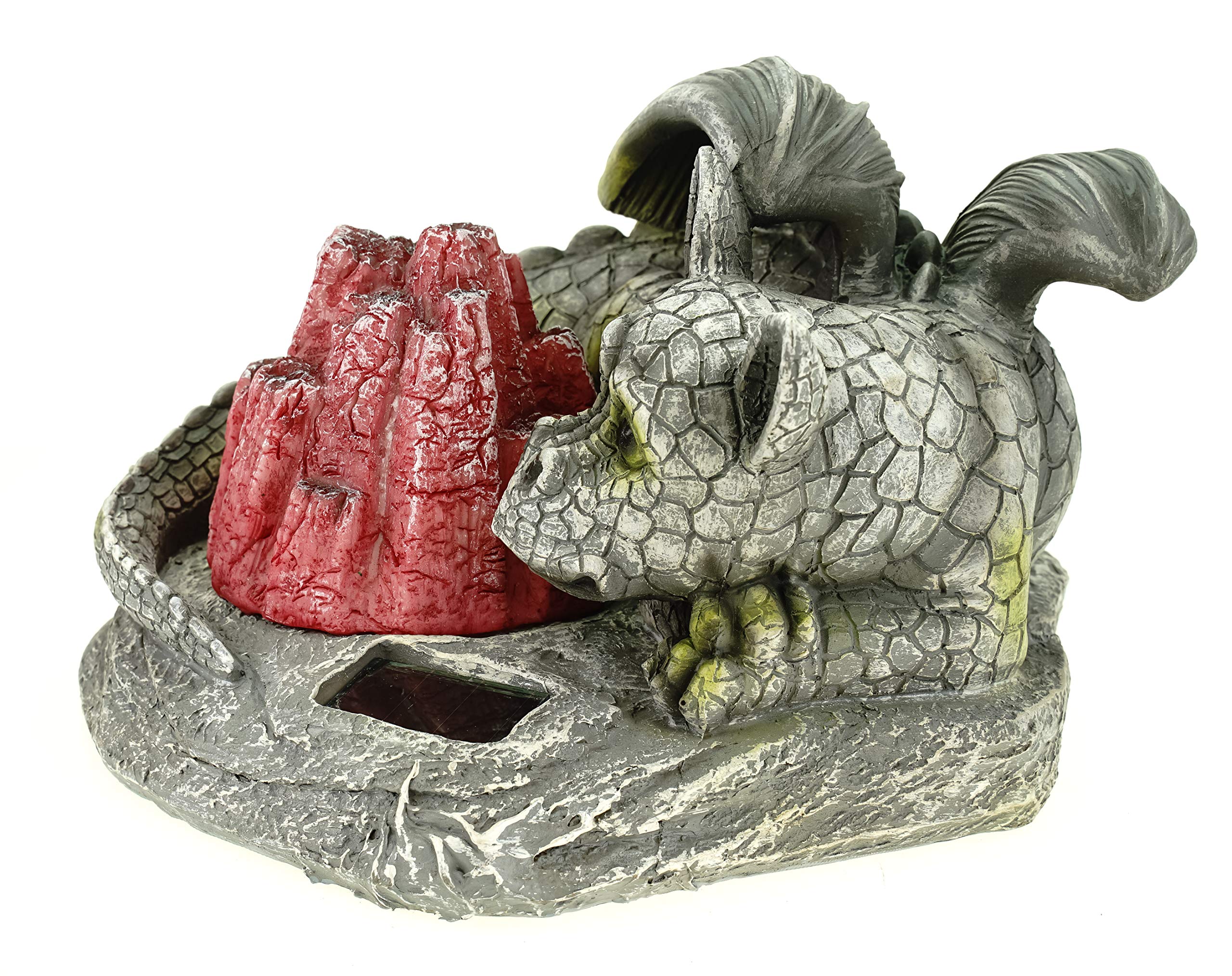 Kremers Schatzkiste Drache am LED Lava Feuer 27 cm Gartenfigur Solar Deko Geschenk Polyresin Solarlicht