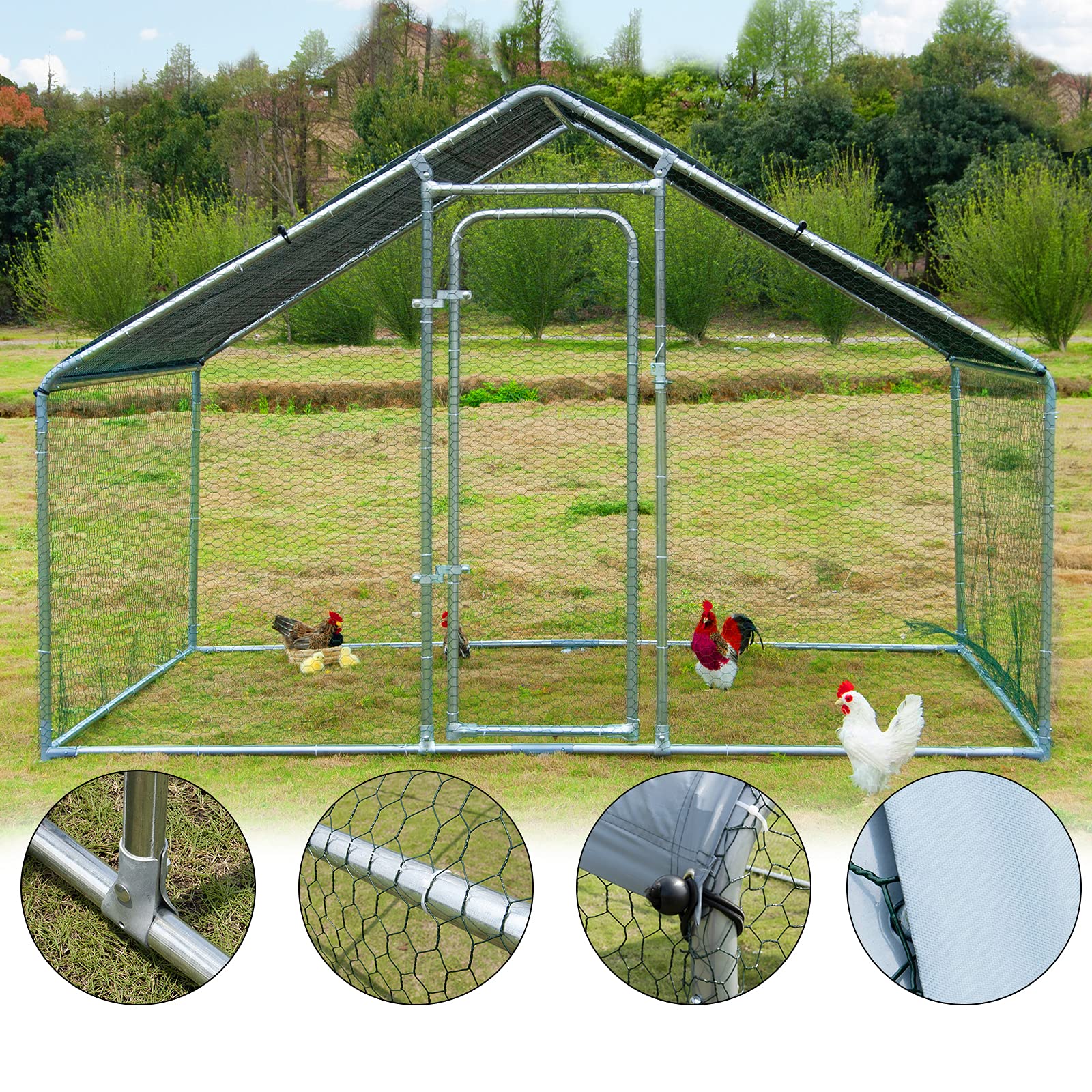 Large Metal Chicken Coop Walkin Poultry Cage Hen Run House Rabbits
