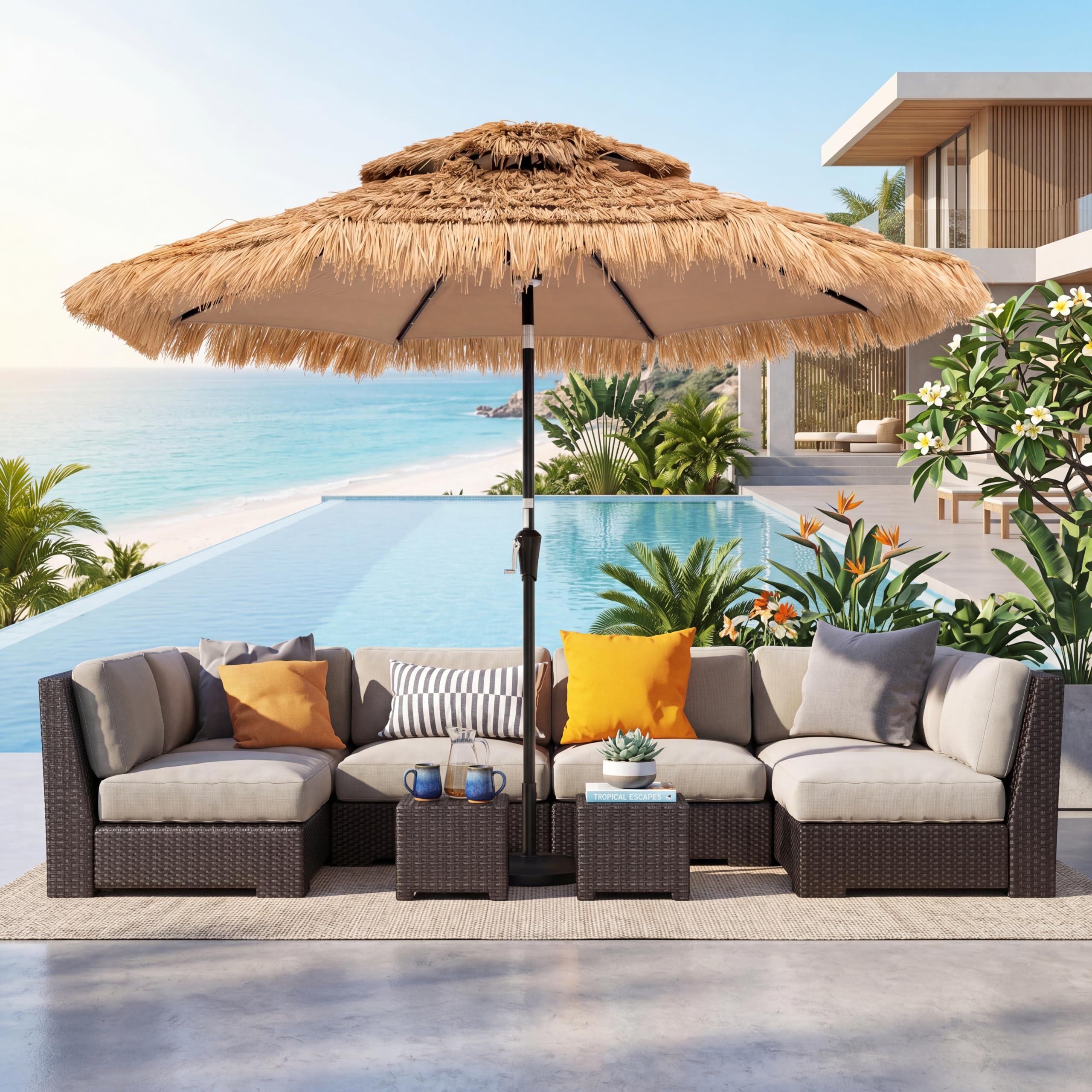 RELAX4LIFE Parasol de Plage Hawaï Tropicale LED Φ282cm