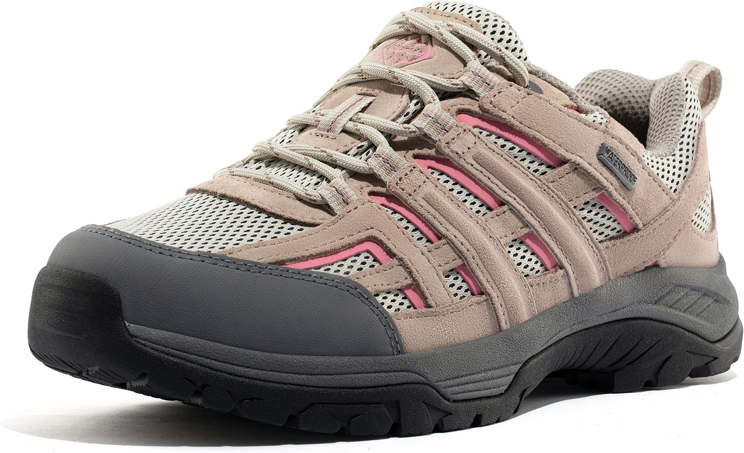 WantdoWomen's Waterproof Hiking Shoes Non-Slip Low Height Trekking Camping Shoe Breathable Backpacking Outdoor Sneakers, Garnet Grey, 9
