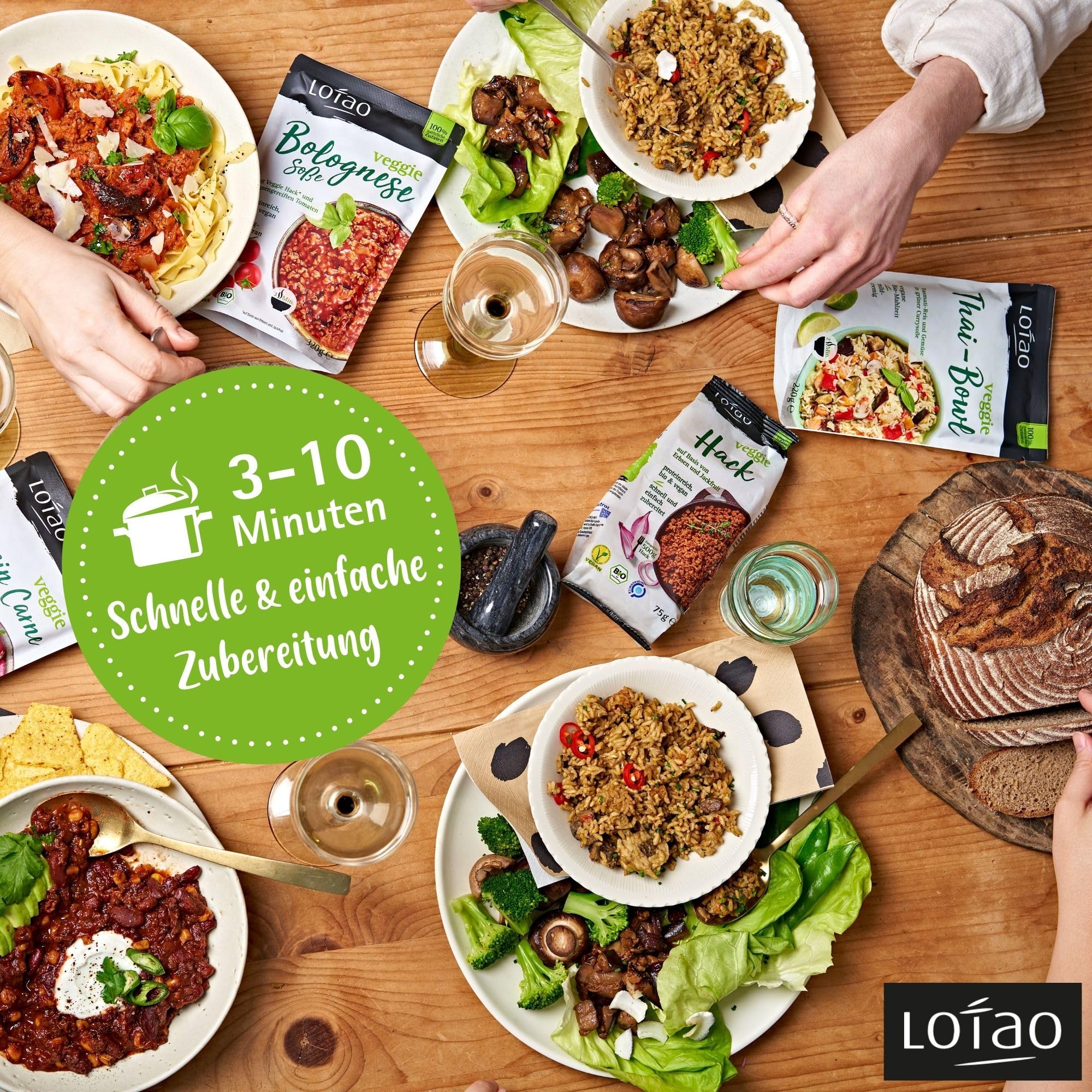 LOTAO Vegane Fertiggerichte - Kennenlern Box: 9 BIO-Gerichte ohne Zusätze + Soja | Fertigessen für Mikrowelle | Vegane Lebensmittel Geschenkbox