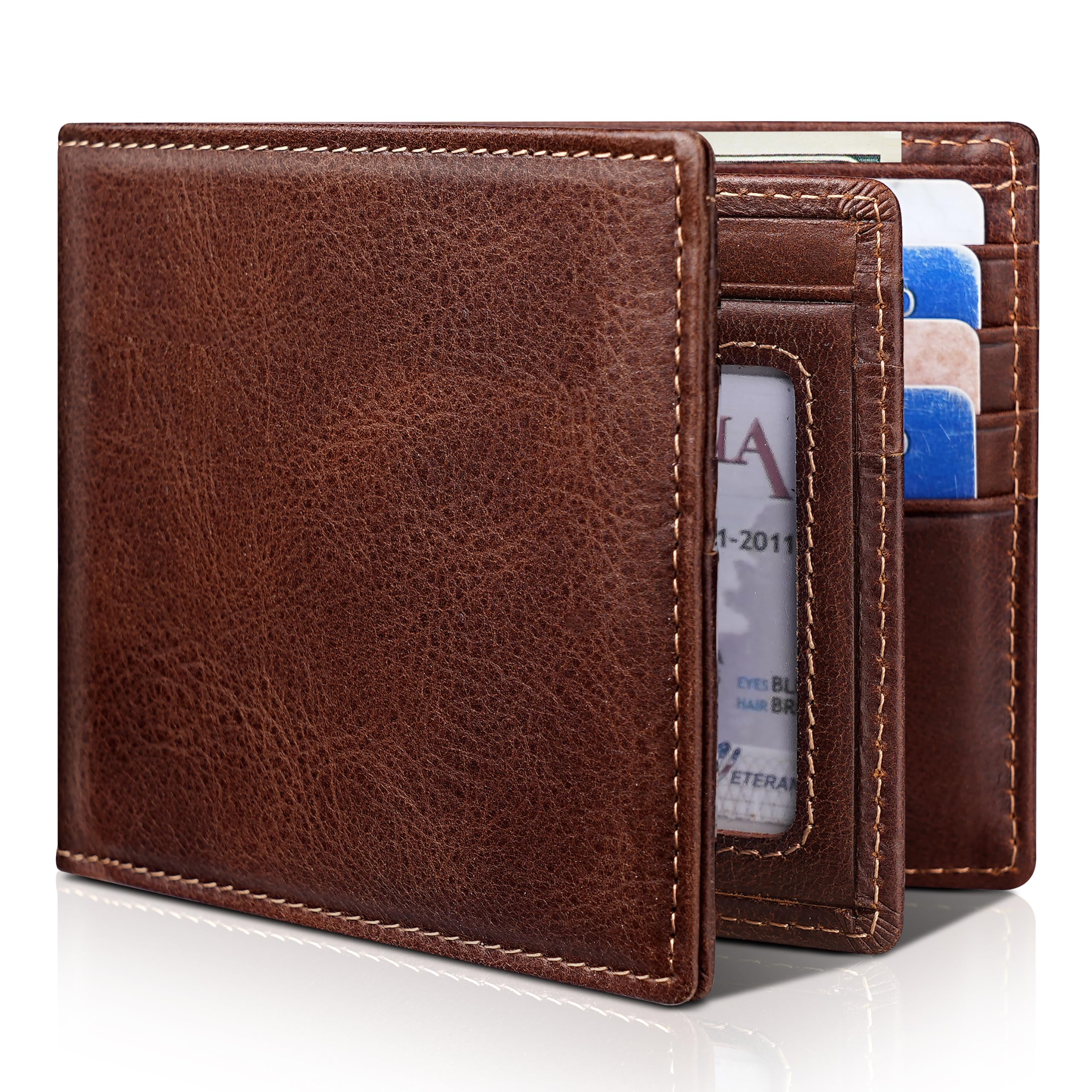 Artpaxy Mens Wallet Bifold Genuine Leather RFID Blocking Wallet for Men with 1 ID Window 15 Card Holders 2 cash pockets 1 Gift Box