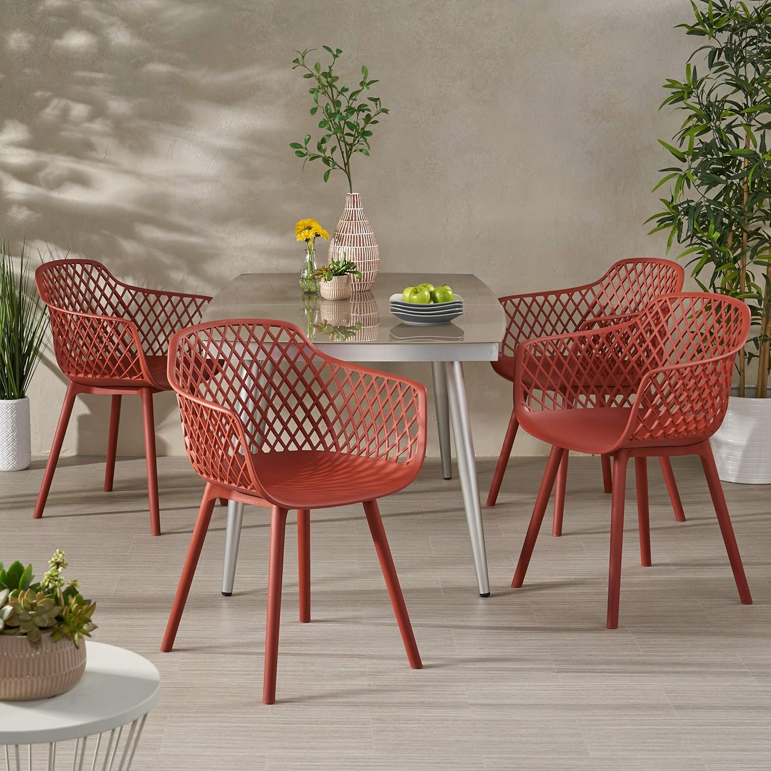 Christopher Knight Home Delia Outdoor Dining Chair (Set of 4), Red