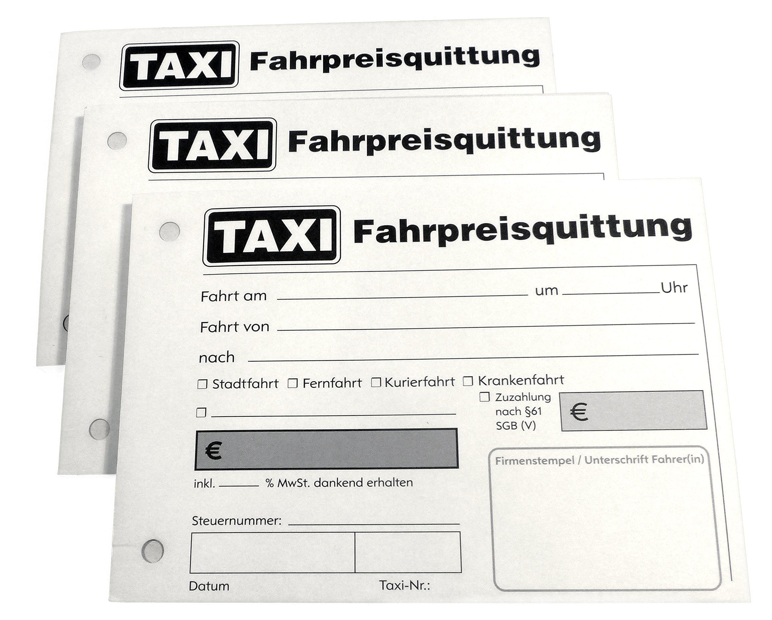 10x Taxiquittung - Taxi-Fahrpreisquittung als Block - 2 x 50 Blatt DIN A6 - gelocht - SD -durchschreibend (22428)