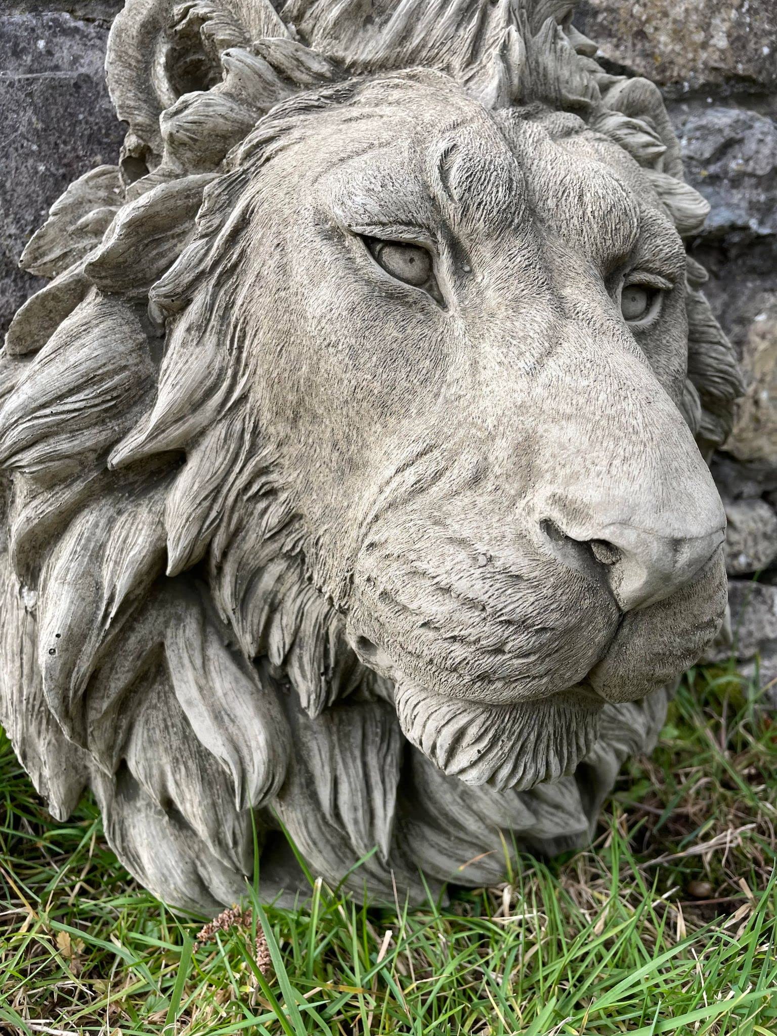 Estatua de piedra de cabeza de león grande | Busto de animal africano para decoración de jardín al aire