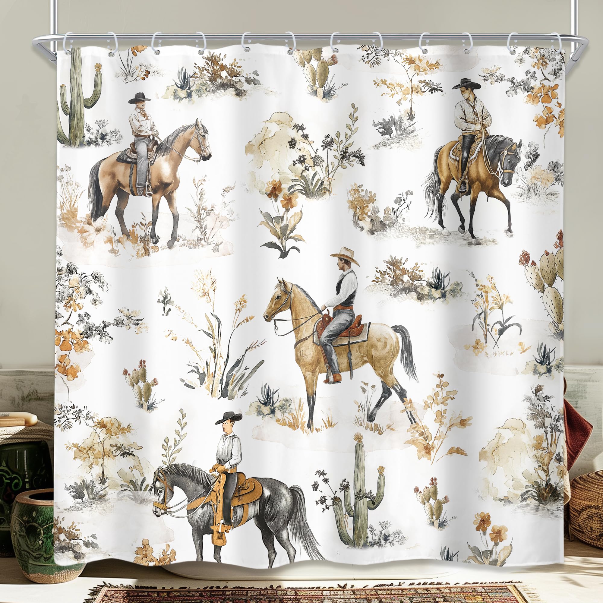 Western Cow Cowboy Retro Country American Wild Bathroom Shower Curtain Set — image 1