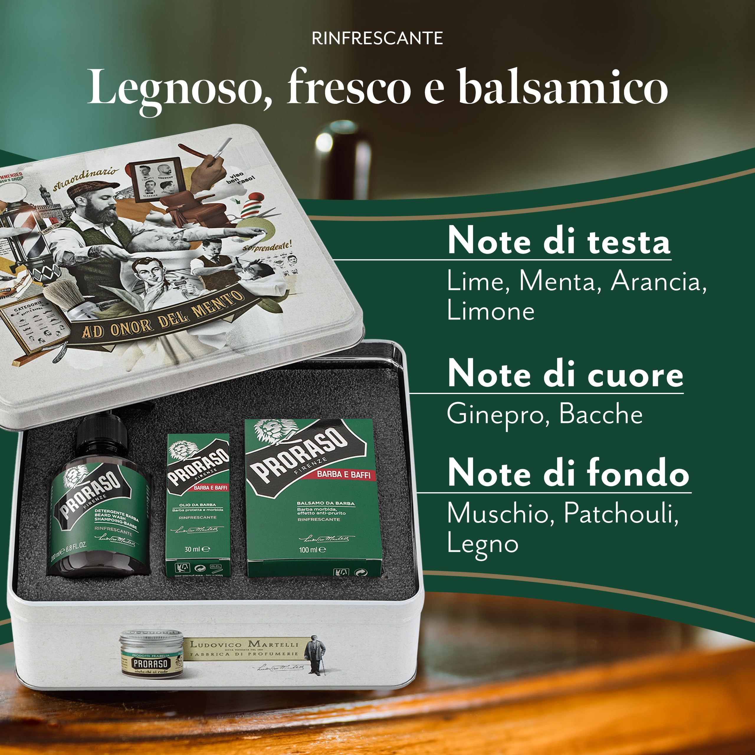Proraso Set barba uomo Rinfrescante, Set ideale come regalo uomo contenente Shampoo da 200 ml, Olio 30 ml e Balsamo per la barba da 100 ml, Made in Italy