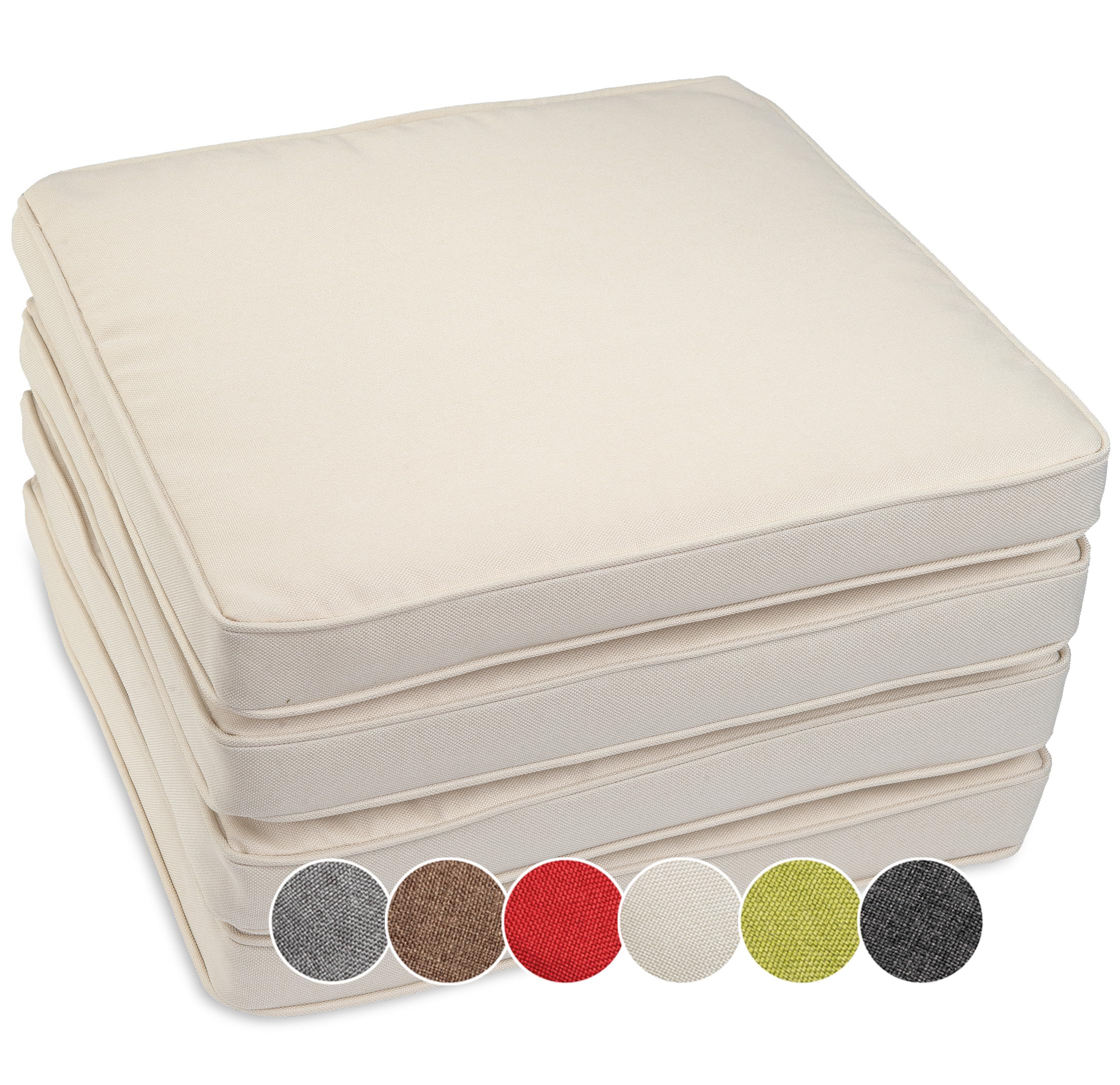 sunnypillow - Lot de 4 Coussins de Chaise - imperméables résistants aux UV - 50 x 50 x 5 cm - Coussin d'assise pour bancs - Coussin de siège pour la Maison et Le Jardin - Intérieur/Extérieur - Ecru