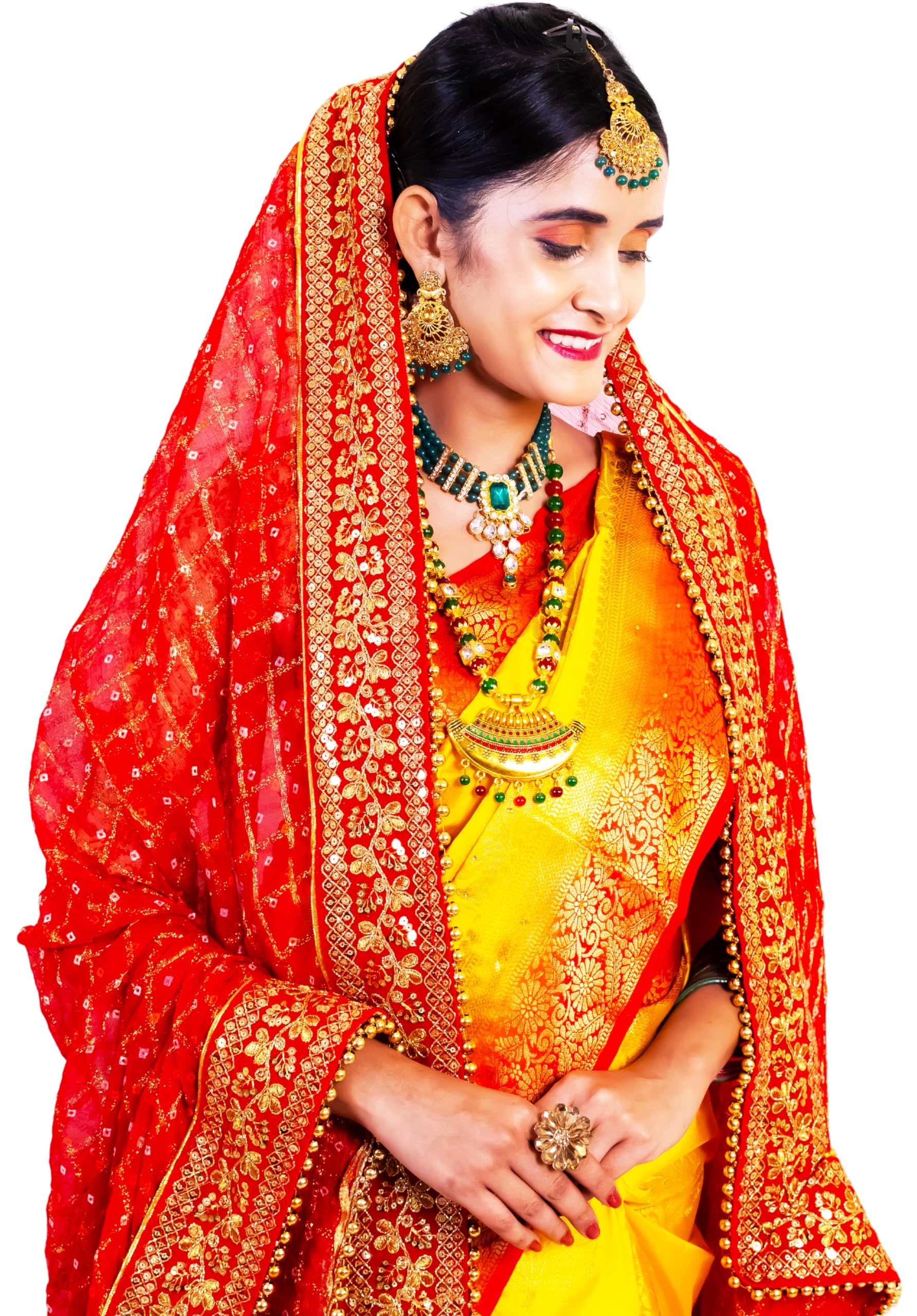 radha rang wedding & bridal dupatta Red,Pink,Cream Women Heavy Bridal Dupatta for Wedding - Chunari With Velvet Lace For Bride Addition to Your Net Red, Pink Lehenga Saree Only III-picture-21