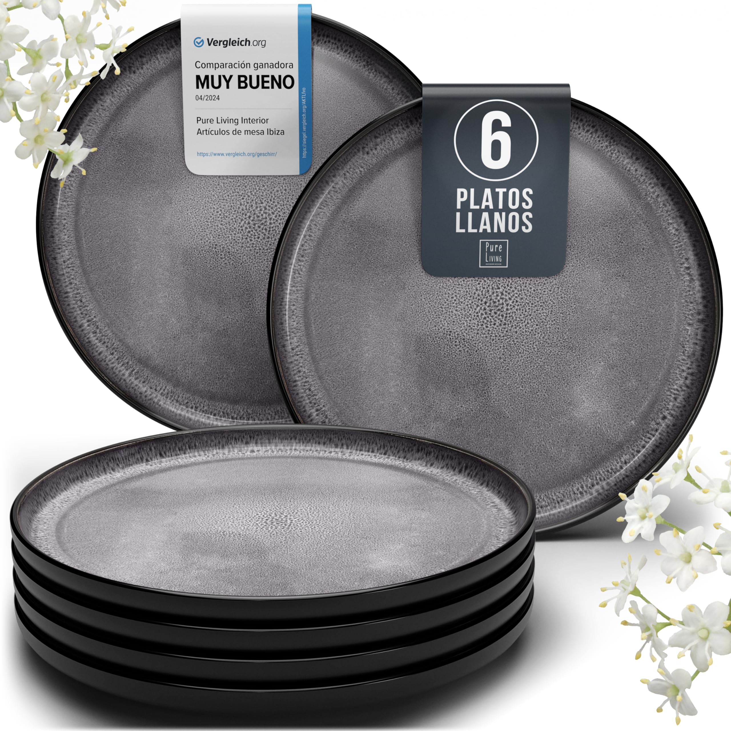 Juego de 6 platos hondos Ibiza – gres premium, resistente a los arañazos, apto para lavavajillas, microondas – Elegante juego de platos hondos – Platos de pasta hondos grandes – Pure Living vajilla — view 32