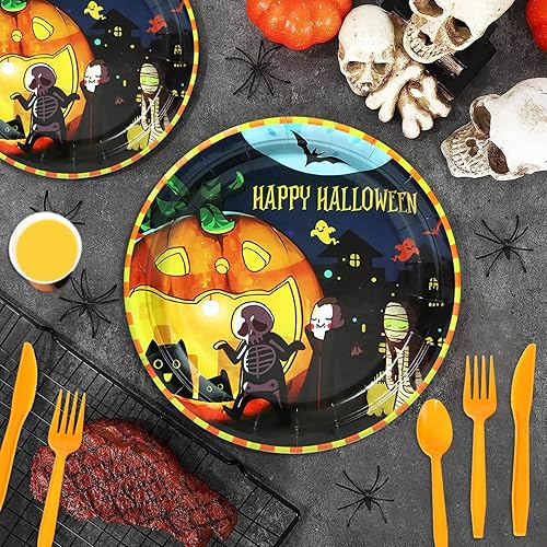 Miniatura 5 de 150 piezas de suministros para fiesta de Halloween, decoraciones de fiesta de Halloween (sirve 25), juego de vajilla desechable para niños, incluye
