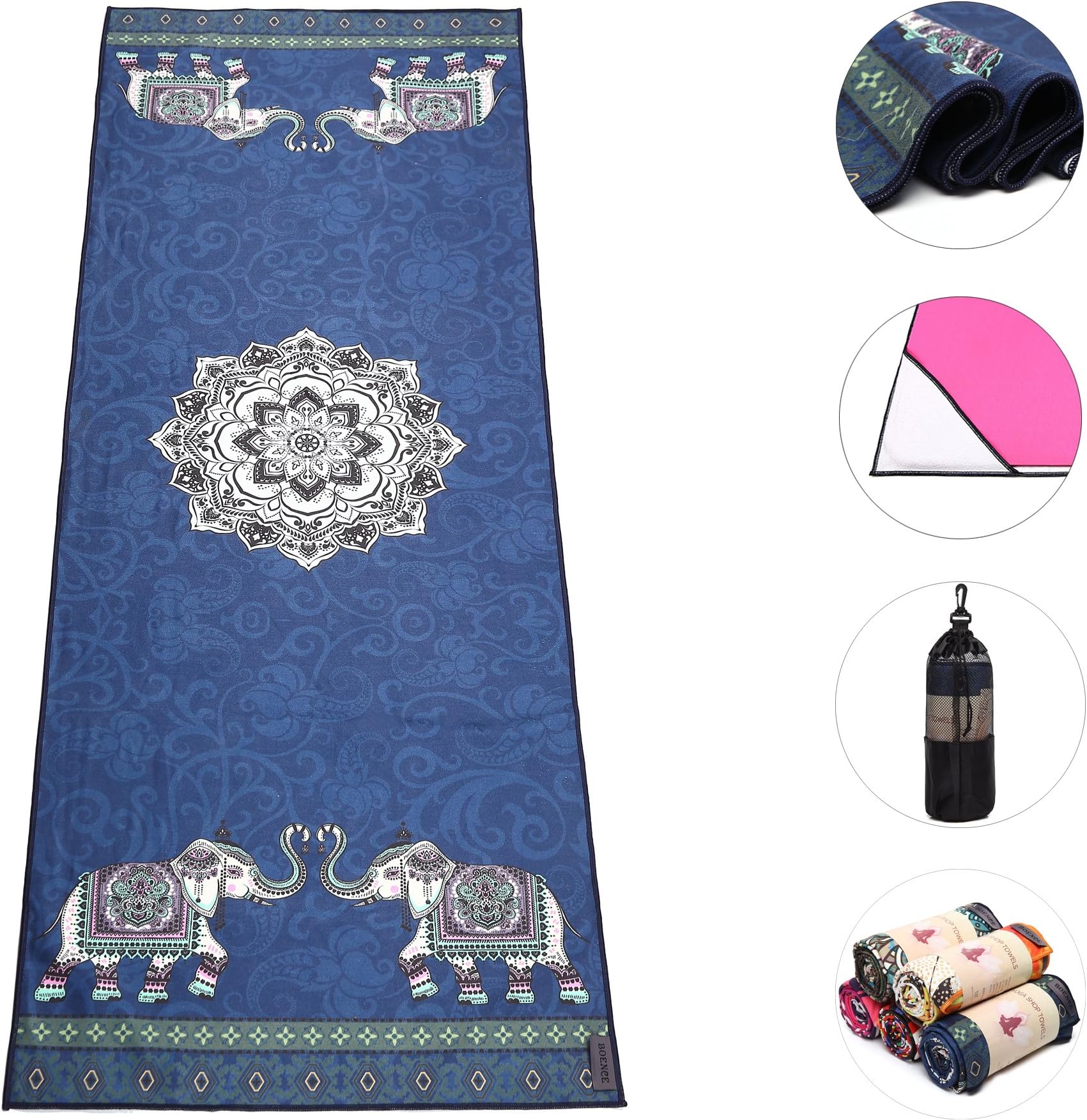 Yoga Towel,100% Microfiber Yoga Mat Towel with Corner Pocket Design - Anti-Slip & Sweat Absorbent & Machine Washable 72" x 26" Print Yoga Blanket Towel - Perfect for Hot Yoga, Pilates, Fitness