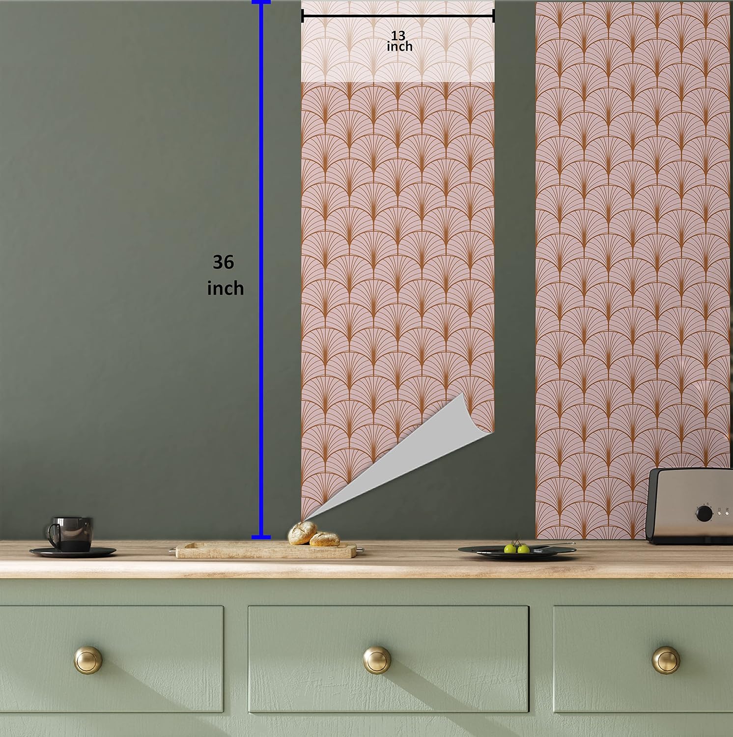 Ambesonne Blush Pink Peel & Stick Wallpaper for Home, Art Deco Style Geometric Vintage Repetitive Feathers Scale Motif Pattern, Self-Adhesive Living Room Kitchen Accent, 13" x 36", Ginger Blush