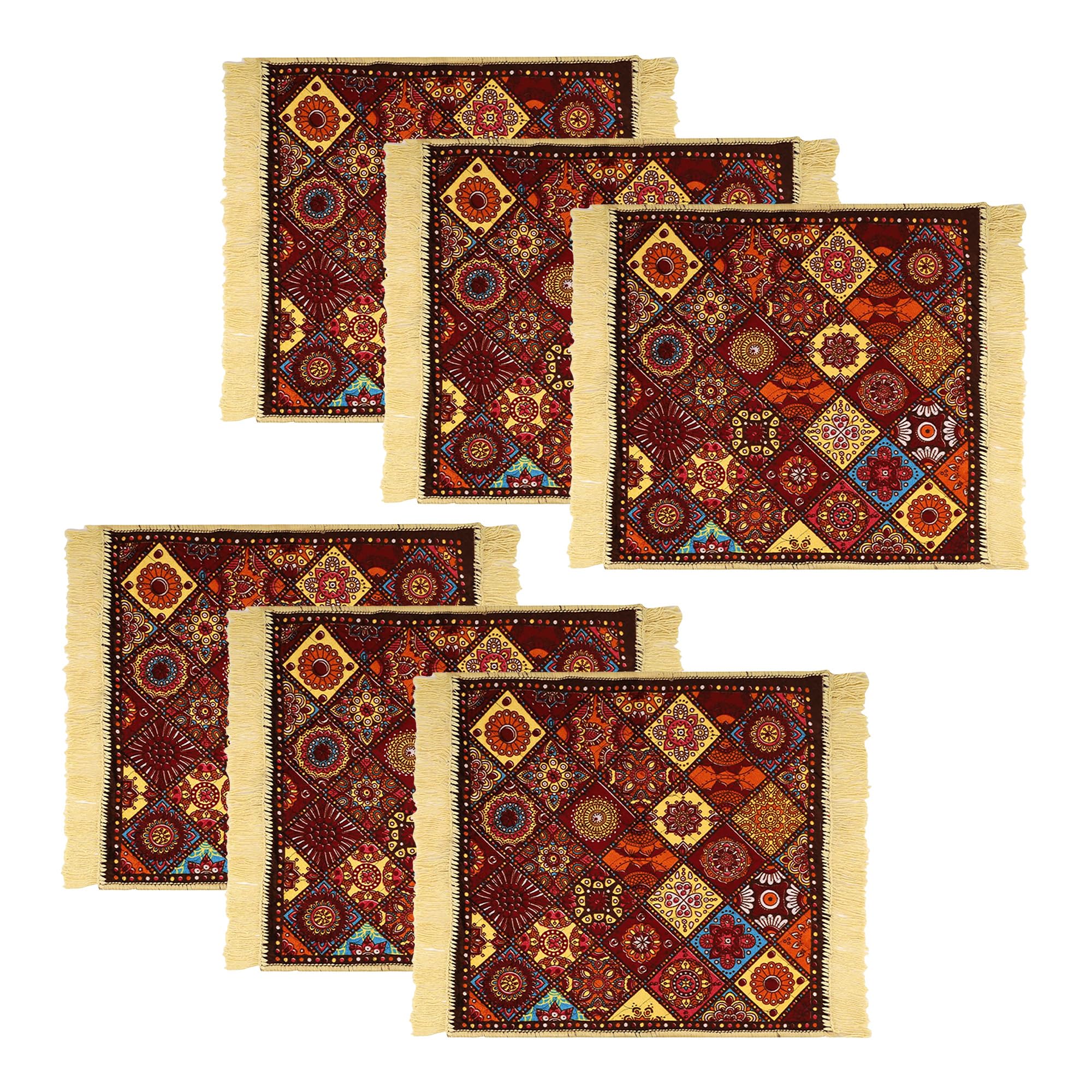 Kuber Industries Pack of 6 Prayer Mat | Velvet Aasan Mat | Meditation Prayer Carpet Mat | Pooja Aasan Mat | Rangoli Square Prayer Mat | Traditional Prayer Mat | Small | Multicolor-picture-28
