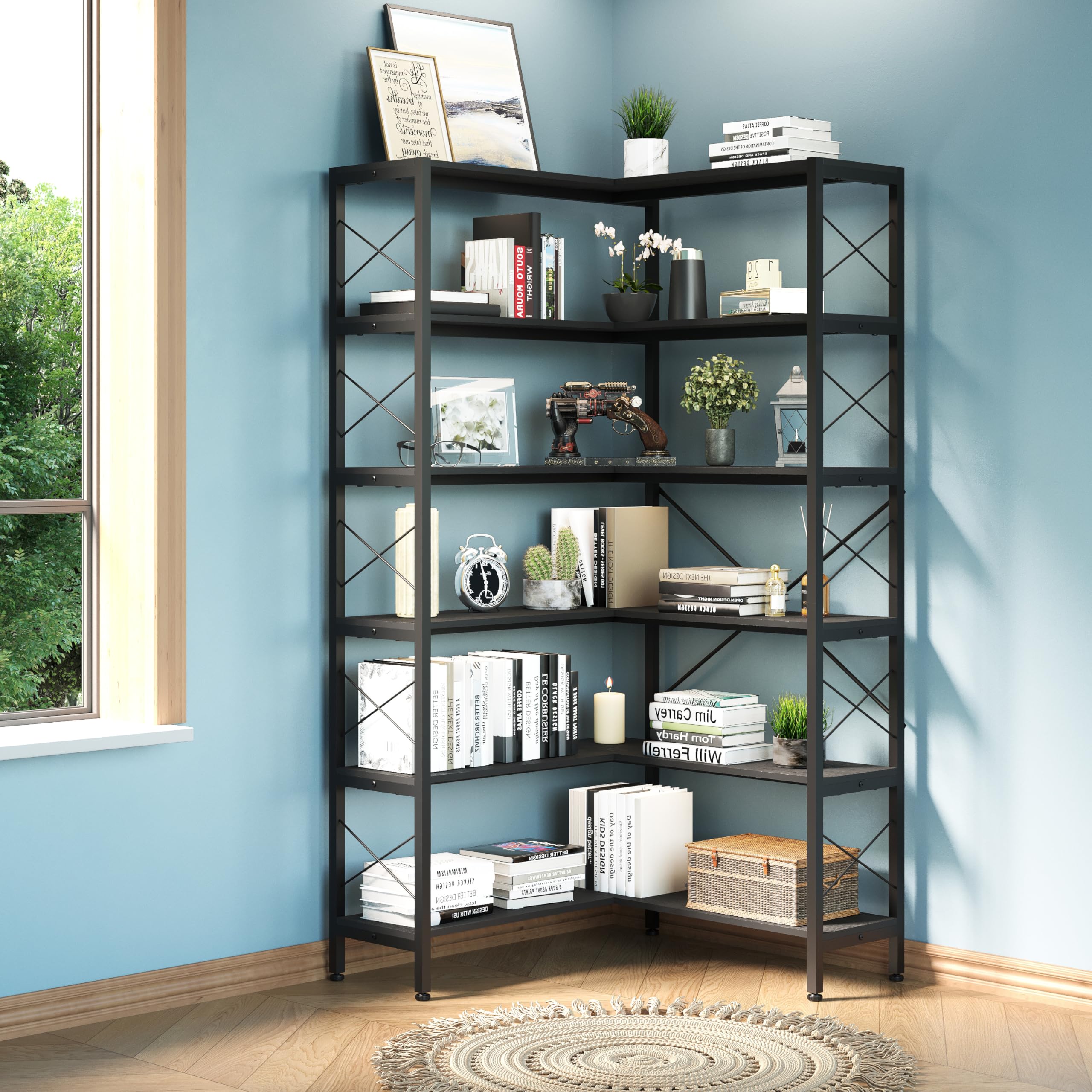 Amazon.com: Wildhome 6-Shelf Corner Bookshelf, Vintage Industrial