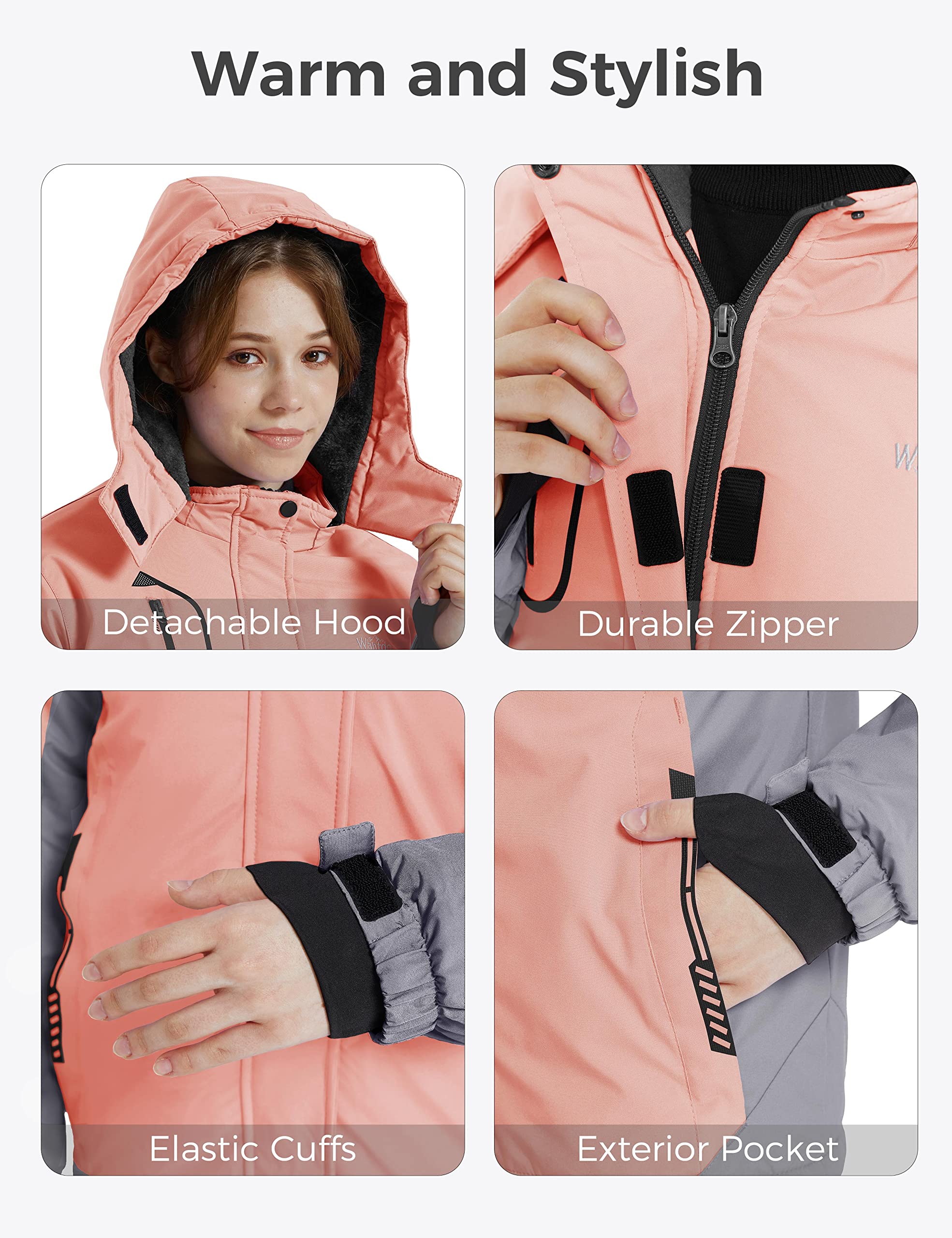Wantdo Fille Veste de Ski Imperméable Veste de Neige Chaude Manteau d'hiver Coupe-Vent Veste Isolante en Polaire Veste de Snowboard Montagne