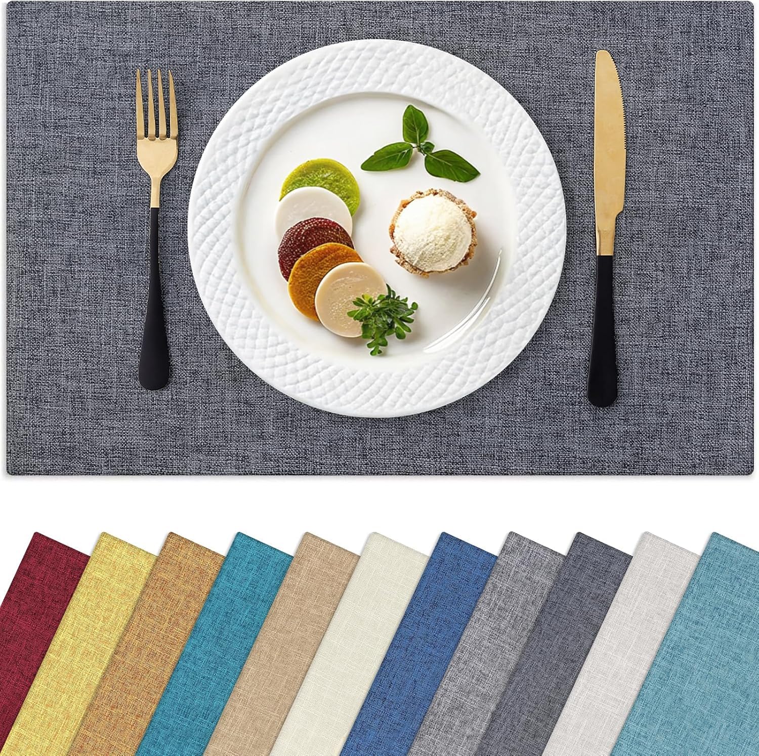 Homaxy Lot de 8 sets de table pour table de salle à manger - Résistants à la chaleur - Lavables - Mélange de coton et lin - Faciles à nettoyer - Pour intérieur ou extérieur - 33 x 48,3 cm - Gris