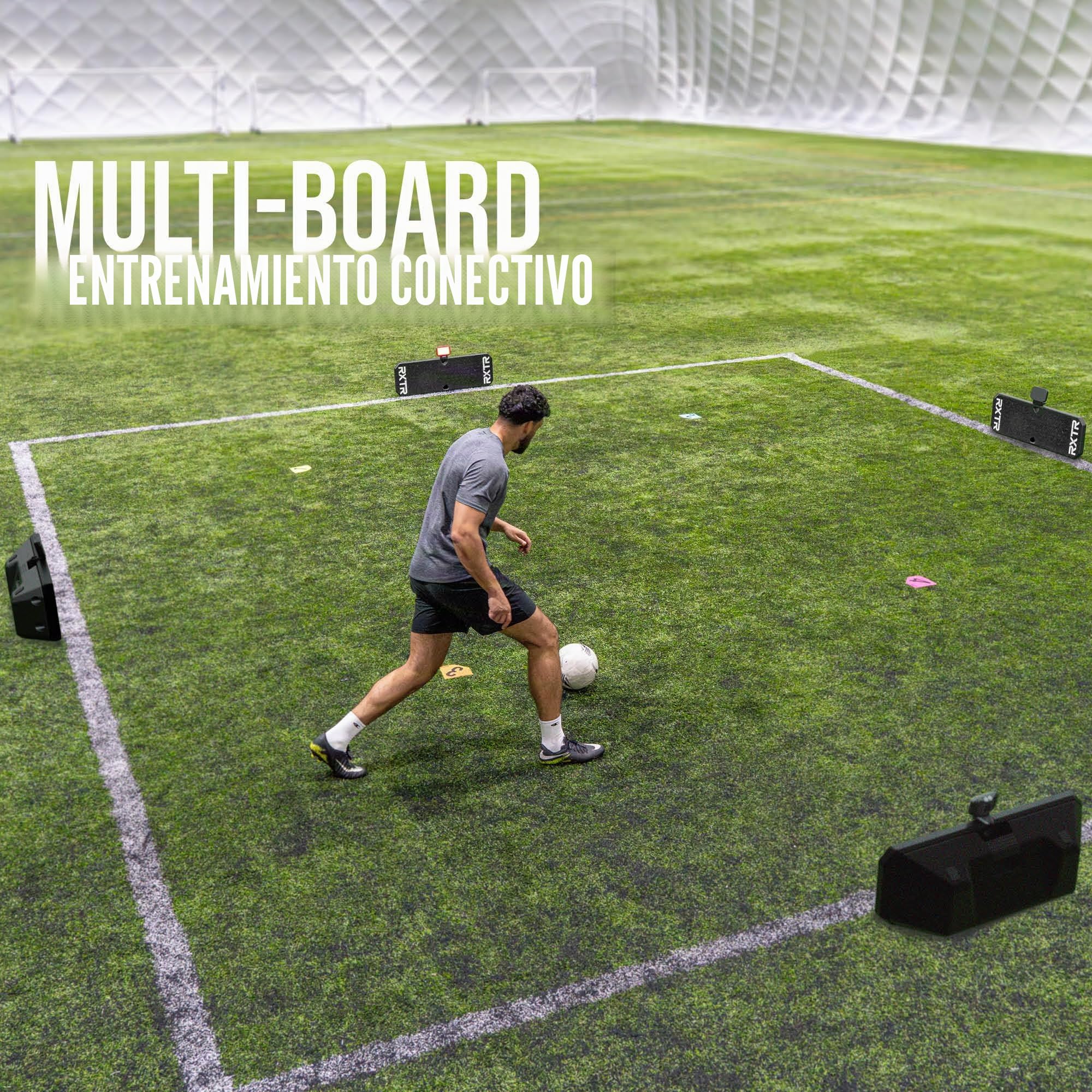 RXTR PRO Coach - Sistema de entrenamiento de fútbol, luz de reacción inteligente y tabla de rebote de fútbol con puntuación en tiempo real, 17 ejercicios preprogramados, entrenamiento sin aplicaciones