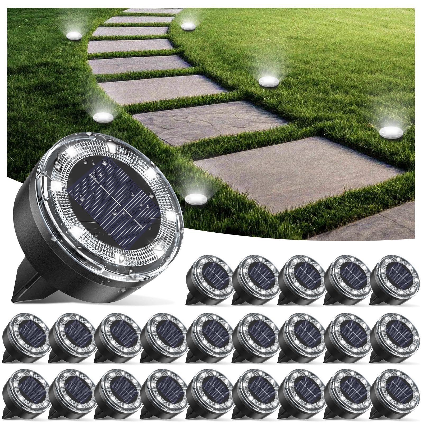 vighep Mini Solar Ground Lights 24 Pack Solar Lights Outdoor Waterproof Upgraded LED Flat Landscape Lighting for Outside
