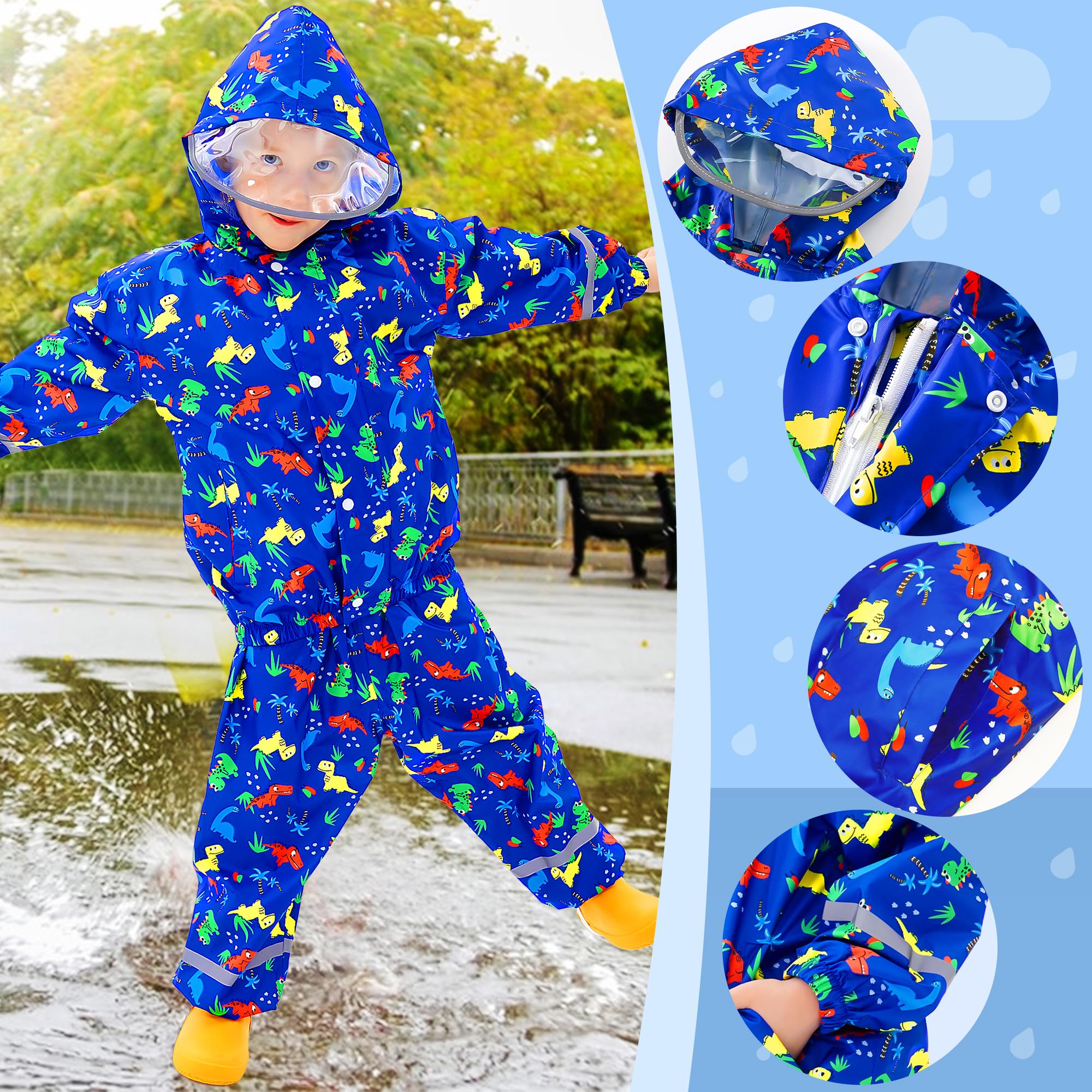 Chubasquero Niño Niña Impermeable con Capucha y Reflectante Ligero Chaqueta Lluvia & Pantalones Traje Estampado Impermeable Traje de Lluvia Reutilizable Abrigos para Infantiles 1-7 años