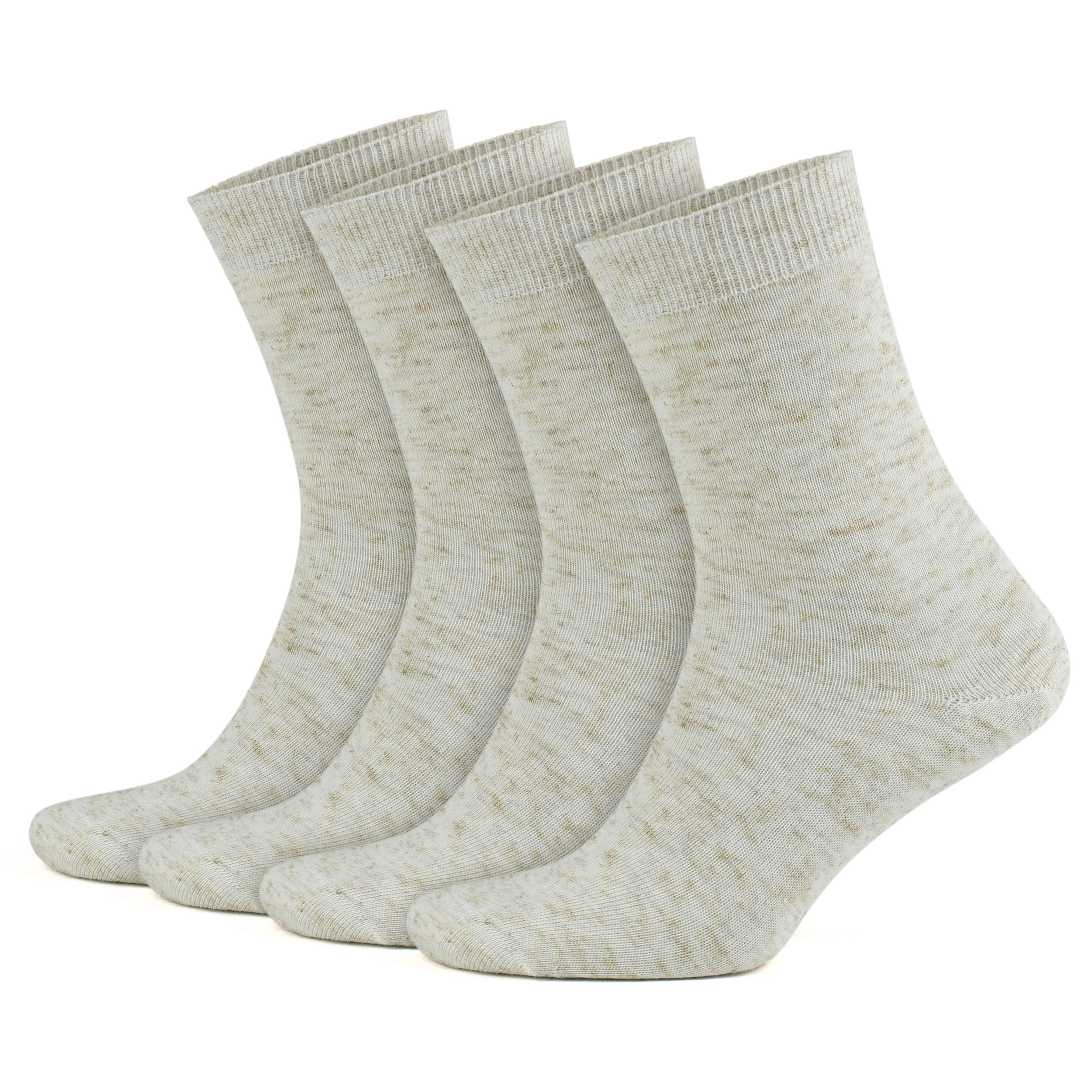 GoWith3-4 Pairs Women's Thin Linen Cotton Casual Crew Socks, Lightweight Seamless Undyed Moisture Wicking Socks, Model: 2024