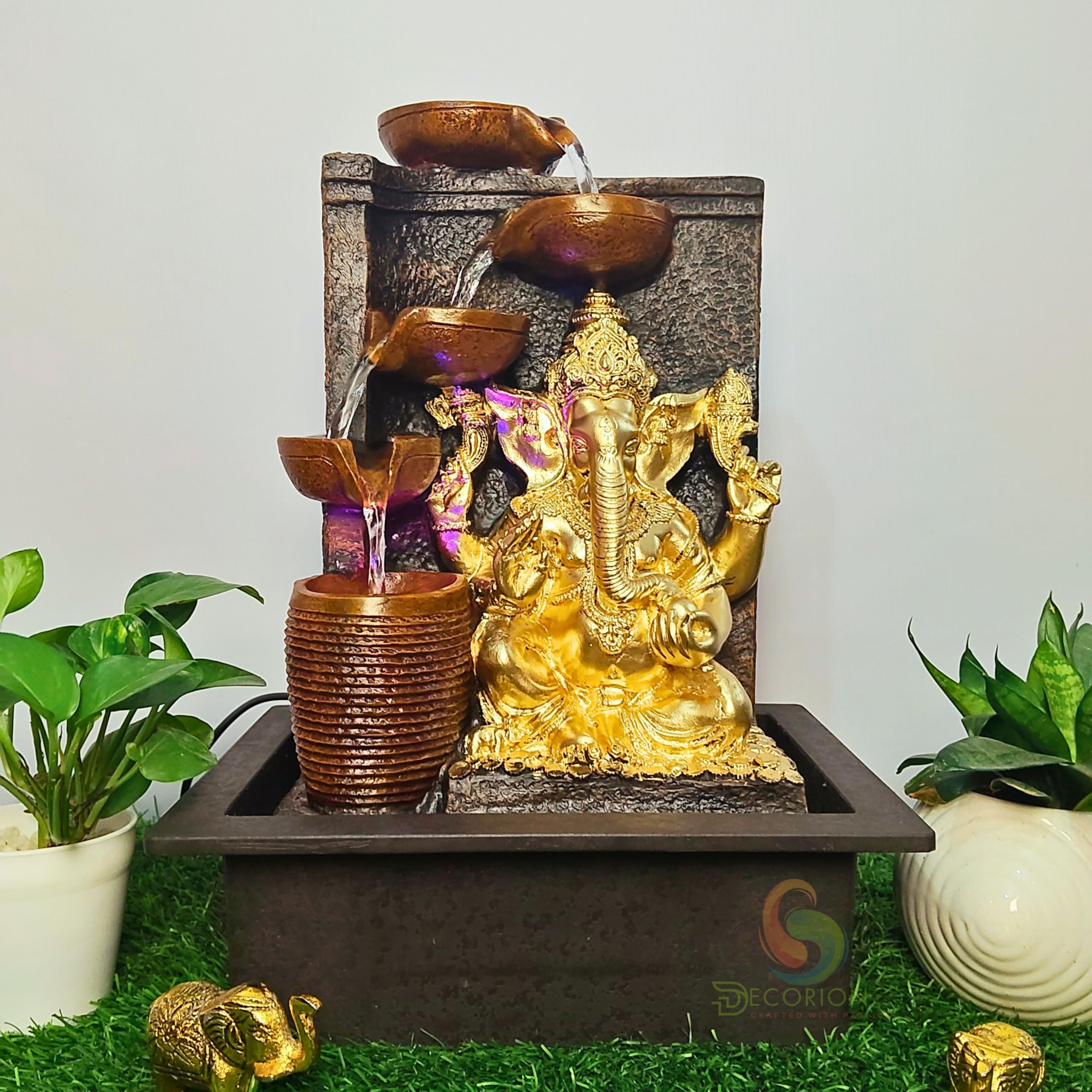 Diya Ganesh (Brown Stone) Decorative Table Top Water Fountain for Home Décor/Office/Indoor & Outdoor/Garden/Puja Room/Vaastu with Multicolor LED Light and Adjustable Water Pump-image-14