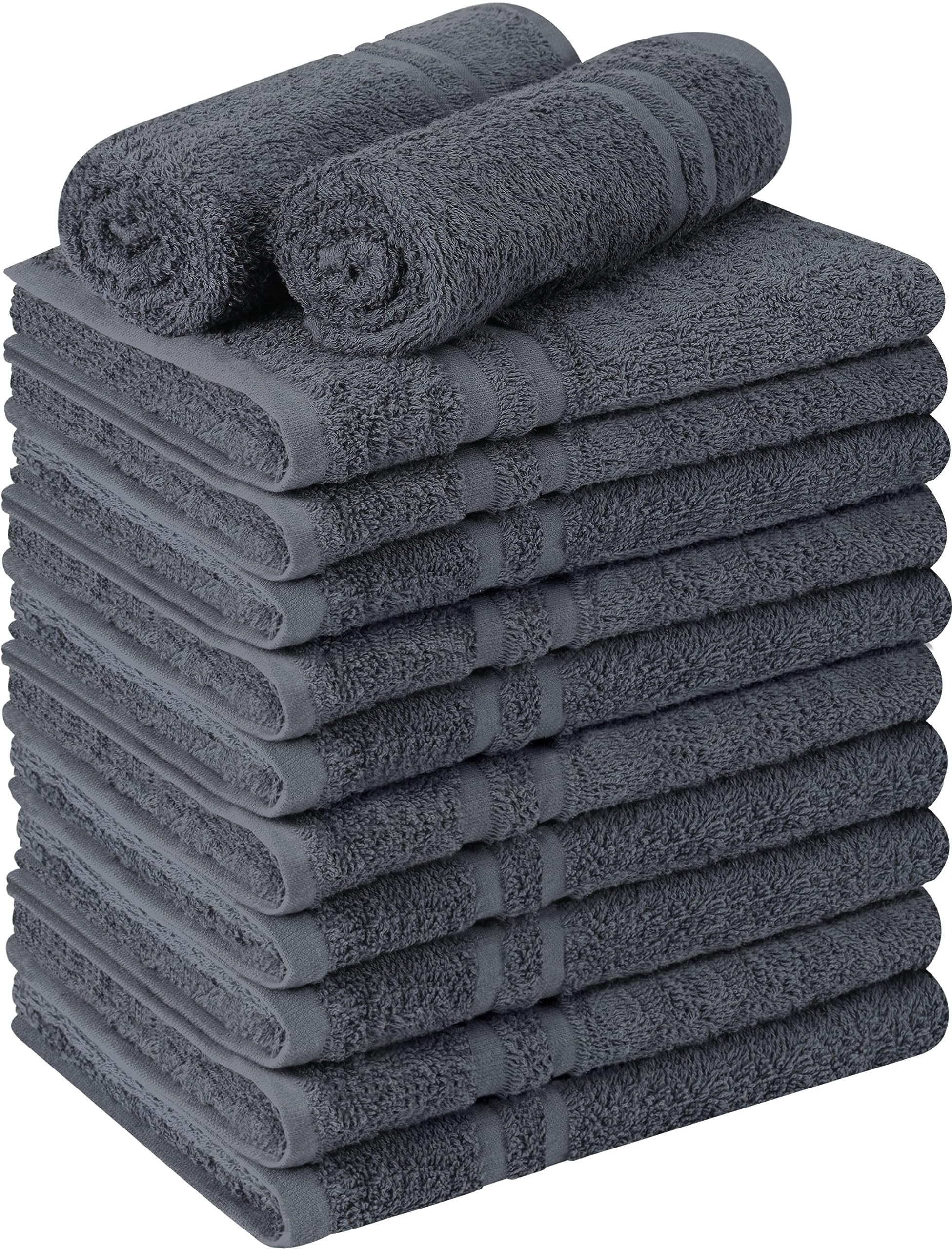Utopia Towels Cotton Bleach Proof Salon Towel 16 by 27 inches, Bleach Safe Gym 100% Cotton Hand Towel, 12 Pack, Dark Grey