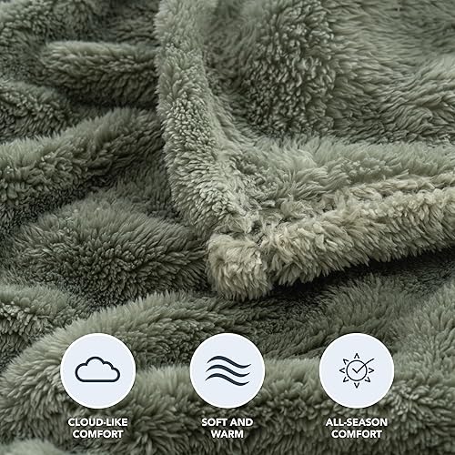 Miniatura 4 de Berkshire Blanket Manta clásica de felpa extra-Fluffy, manta de cama tamaño Queen, suave y mullida manta de pelo largo para sofá, cama, verde salvia