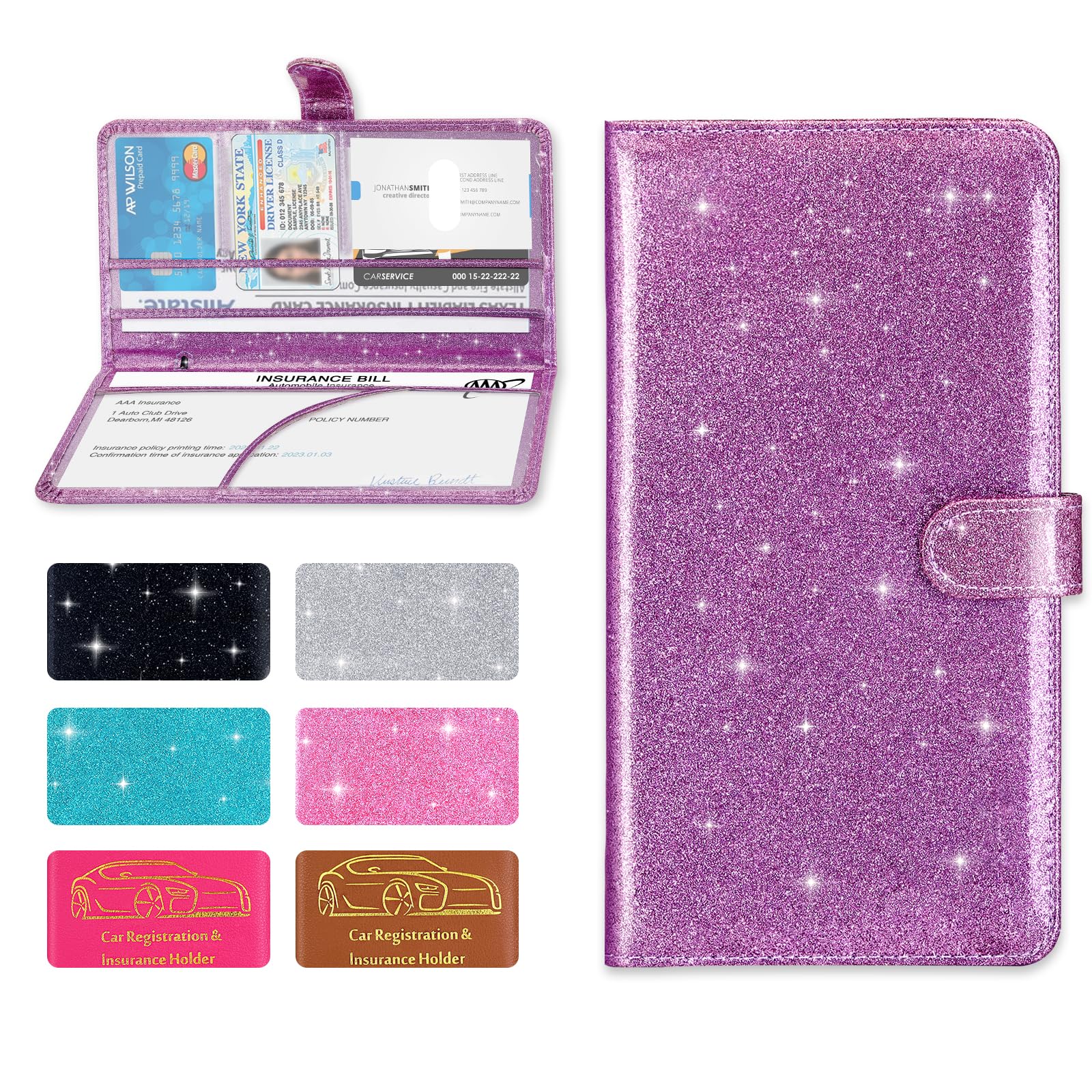 Portatarjetas Weishenghuo para registro y seguro de vehículos, portadocumentos para tarjetas, licencia de conducir, organizador de guantera, accesorios interiores para mujeres.