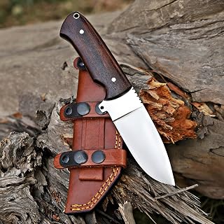 Horizontal Carry Knife, Hunting with Sheath, Fixed Blade with Wooden Handle, Tracker Knife with High Carbon Steel Blade (LH -1)