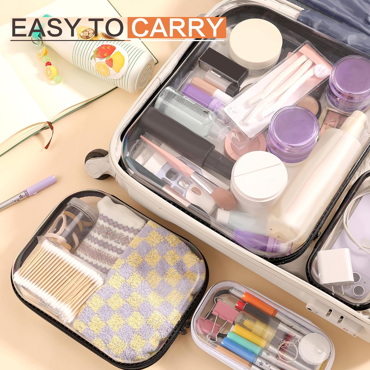 8PCS Extra Large 14.2" Clear Hard Shell Zipper Case : Clear Zipper Pouches Waterproof Lightweight Plastic Organizer Makeup Bag Organizer Hard Toy Storage Travel Pouches (4S+2M+2L)