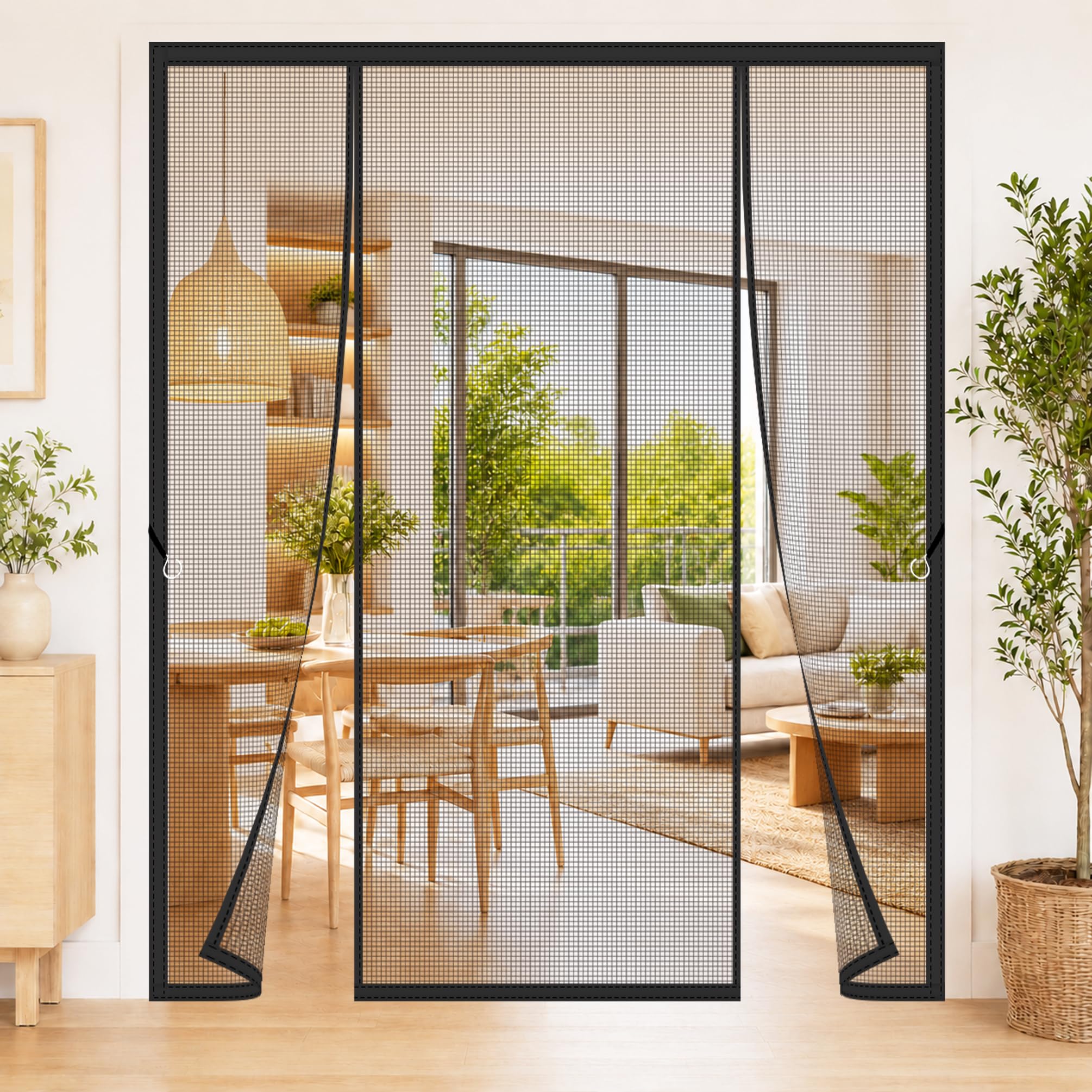 Wide Mesh Magnetic Screen Door 205x255cm Extra Wide Reinforced Top Middle Anti-Tearing Mosquito Net Curtain with Magnets for Family Homes Wanting Seamless Indoor-Outdoor Flow Black