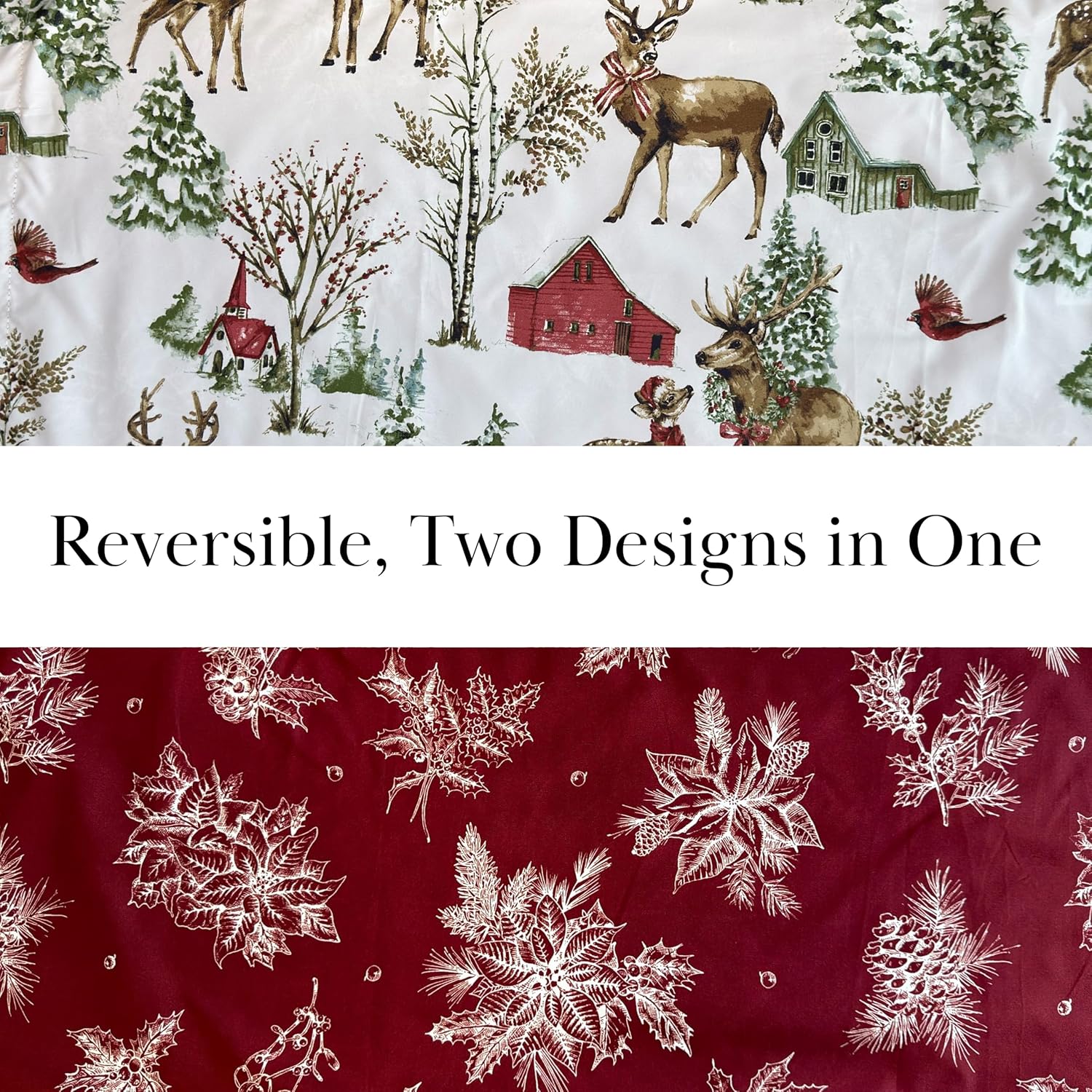 Southshore Fine Living, Inc. Christmas Comforter Twin Size Set with Pillow Sham, Reversible Farmhouse Christmas Bedspread with 2 Designs, Twin/Twin XL Holiday Comforter, White Christmas Print