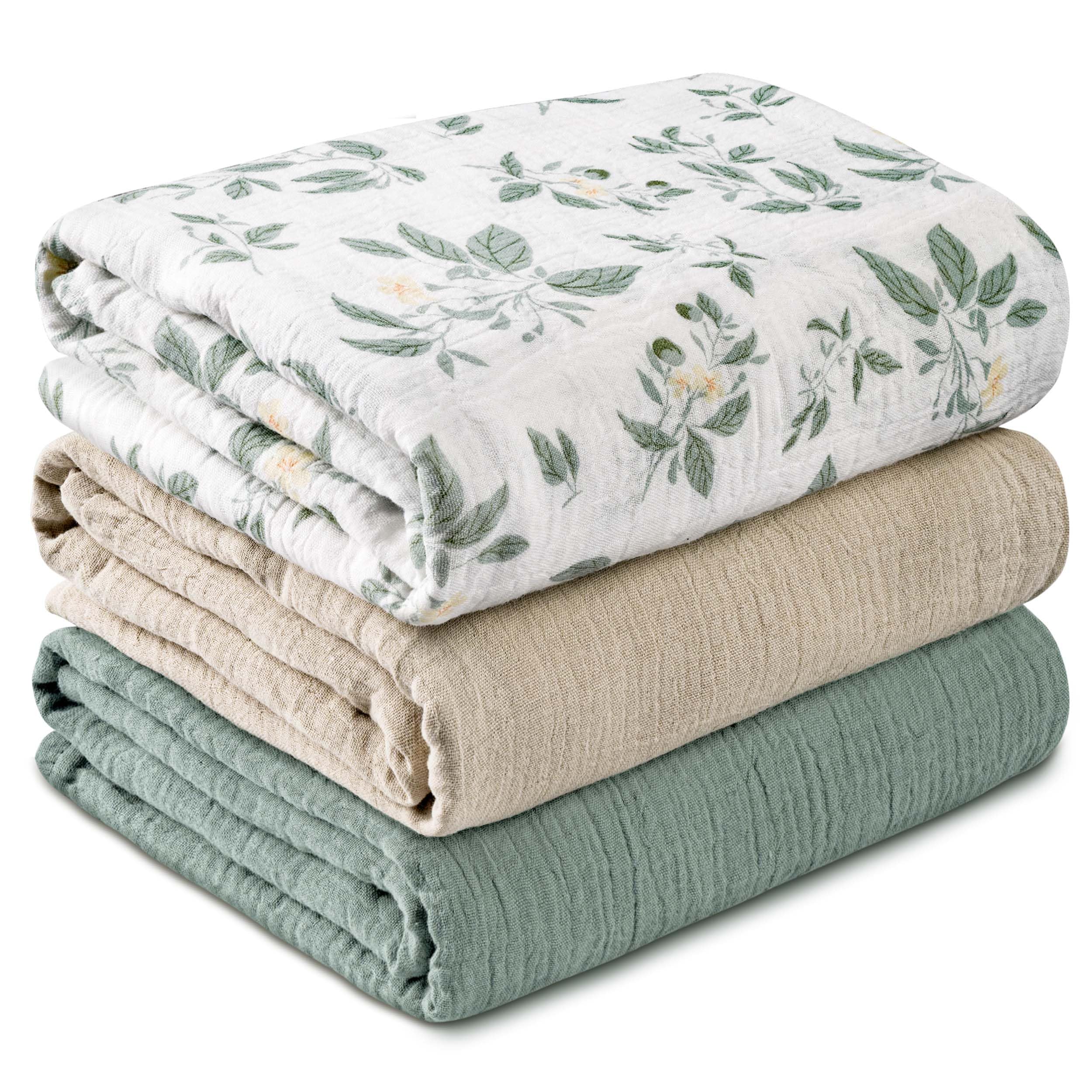 Baby Pucktuch aus 100% Baumwolle, 3er Pack Mullwindel und Musselin Babydecke 95x100 cm, Wickeltuch Swaddle Decke Puckdecke Mulltuch für Neugeborene und Babys