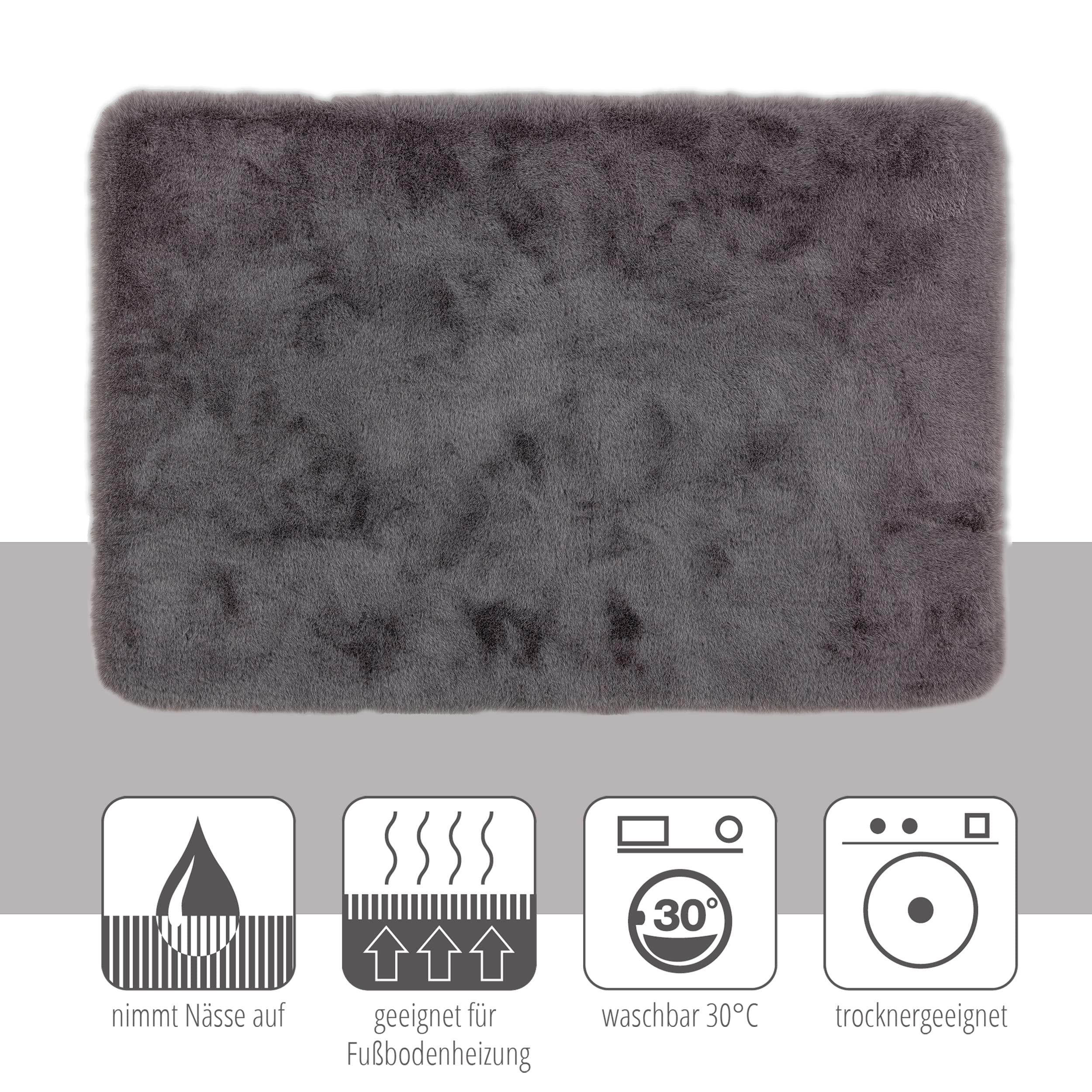 Schöner Wohnen Collection Alfombra de baño 67 x 110 cm - Alfombrilla de baño Muy mullida Gris - Lavable y Antideslizante