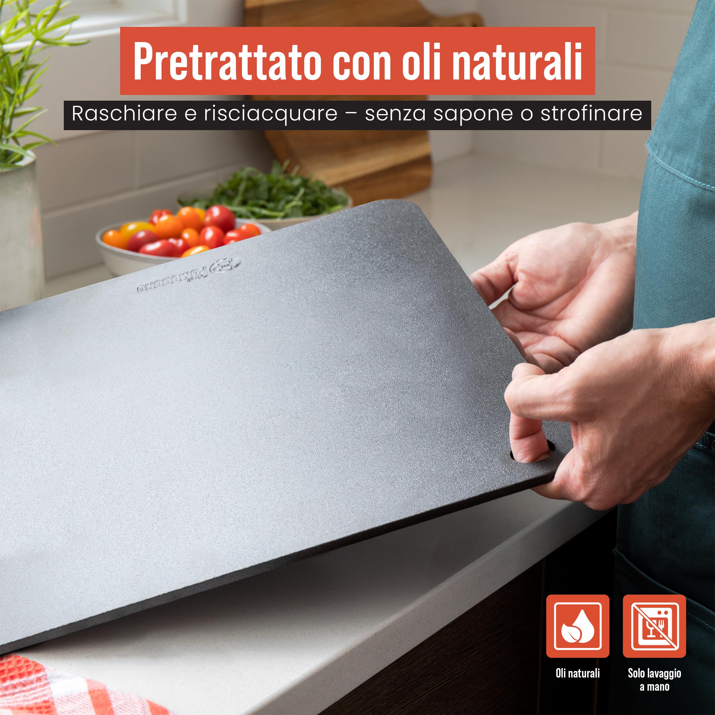 Chef Pomodoro Pietra Refrattaria per Pizza da Forno 40,6 x 40,6 cm, (6,35 mm), Pietra Pizza Barbecue, Piastra Forno Refrattaria, per forno elettrico di casa, in acciaio con fori per sollevamento
