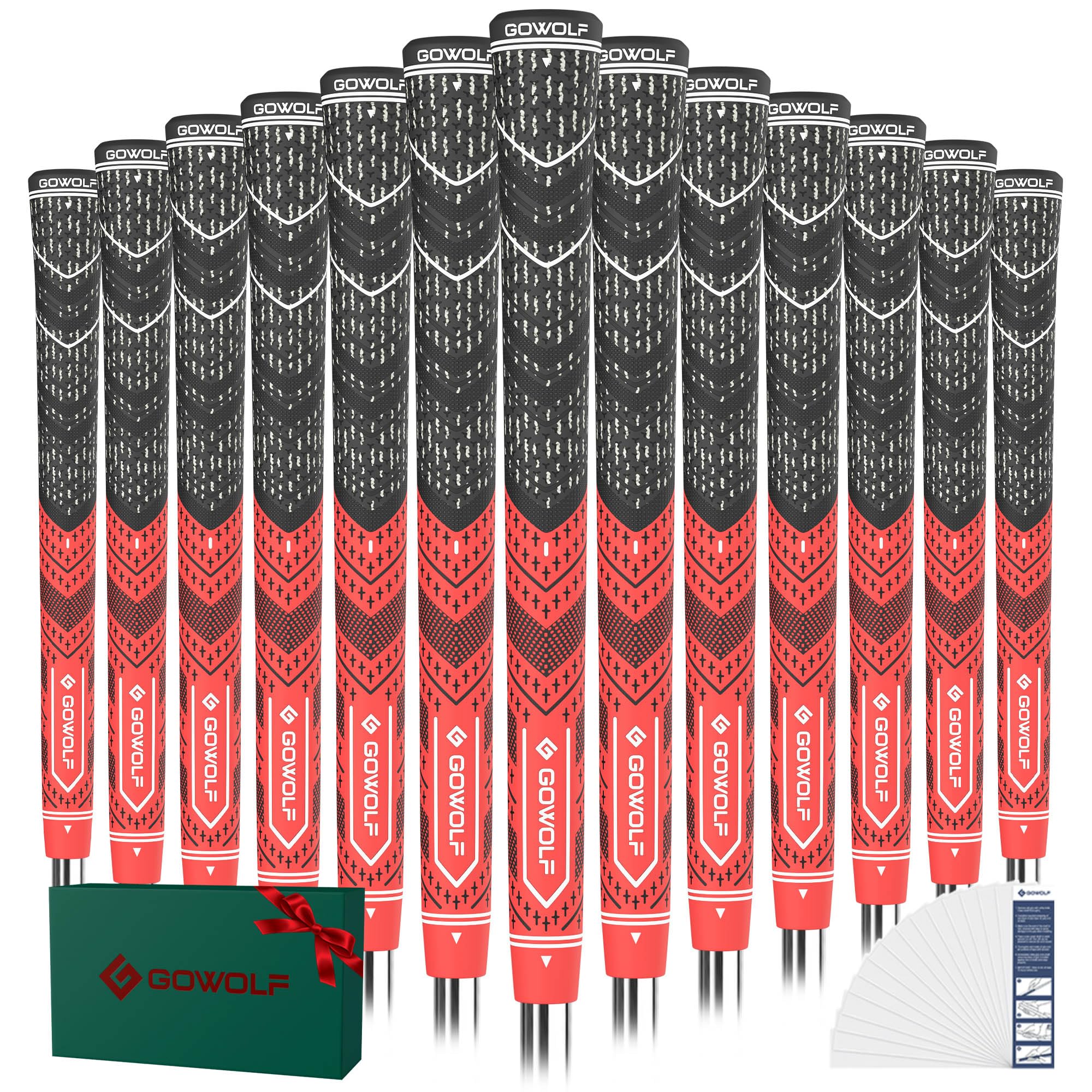 Gowolf Cross Corded Golf Grips for Men, Multi-compound Hybrid Golf Club Grips 13 Pack with Tape or Full Regripping Kit, Low Taper Design for Better Control &amp; Non-slip Performance
