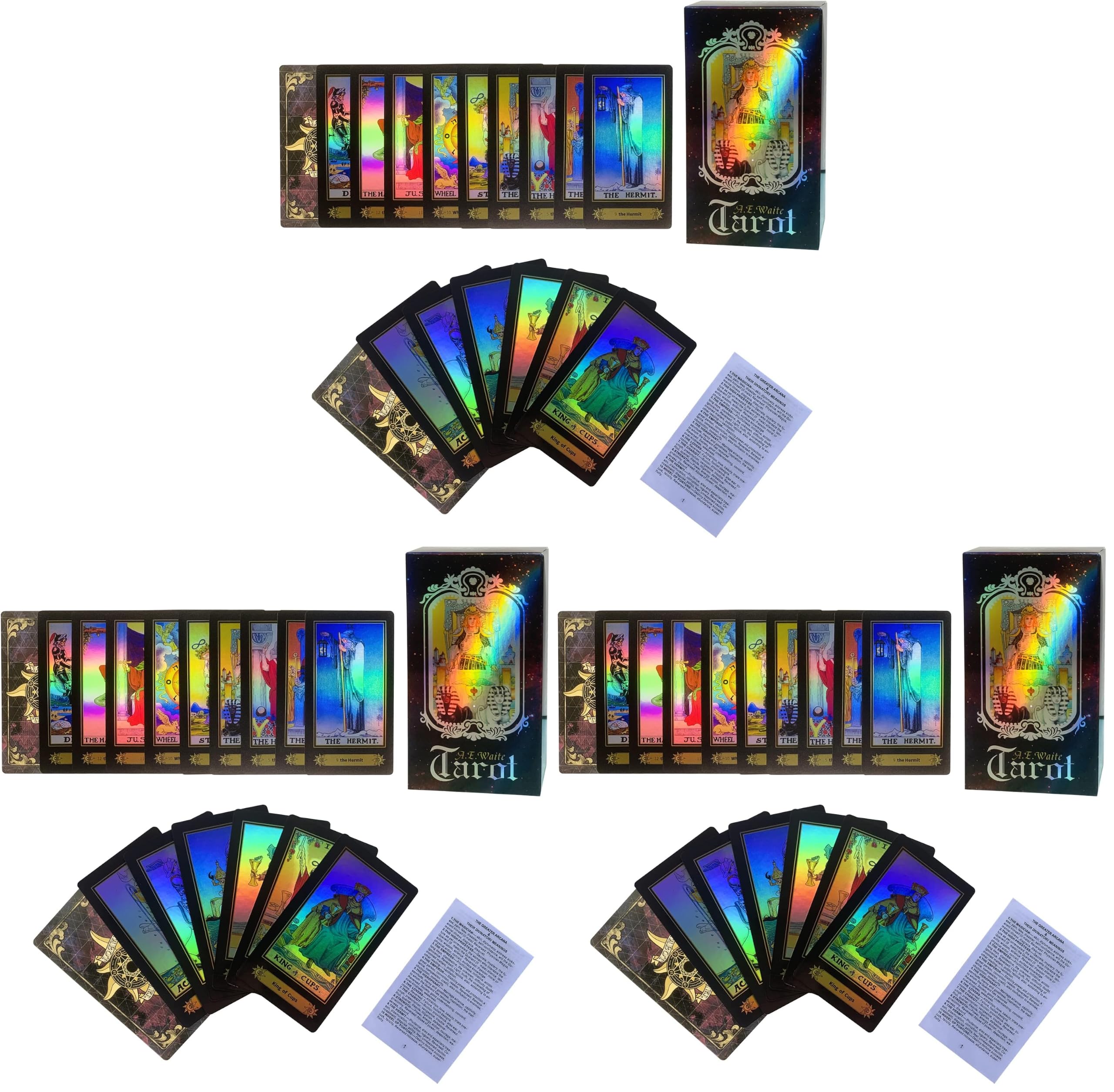 SUNHHX Tarot Cards Set, 78 Surface Laser Tarot Cards with English Instructions Book for Beginners (English Edition) (Pack of 3)