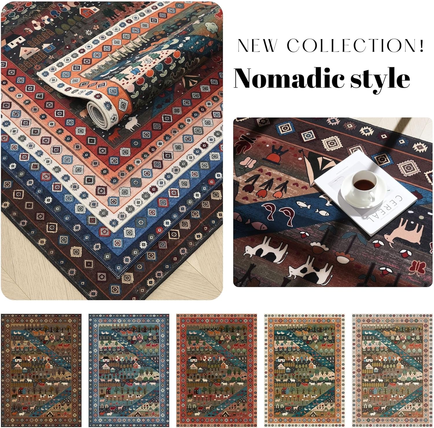 Door Mat Indoor Entrance 2x3 Rug Machine Washable Nomadic Animal Small Area Rug Non-Slip Low Pile Throw Rugs for Entryway, Kitchen, Front Door Indoor Entrance, Entry, Kids Room, Brown