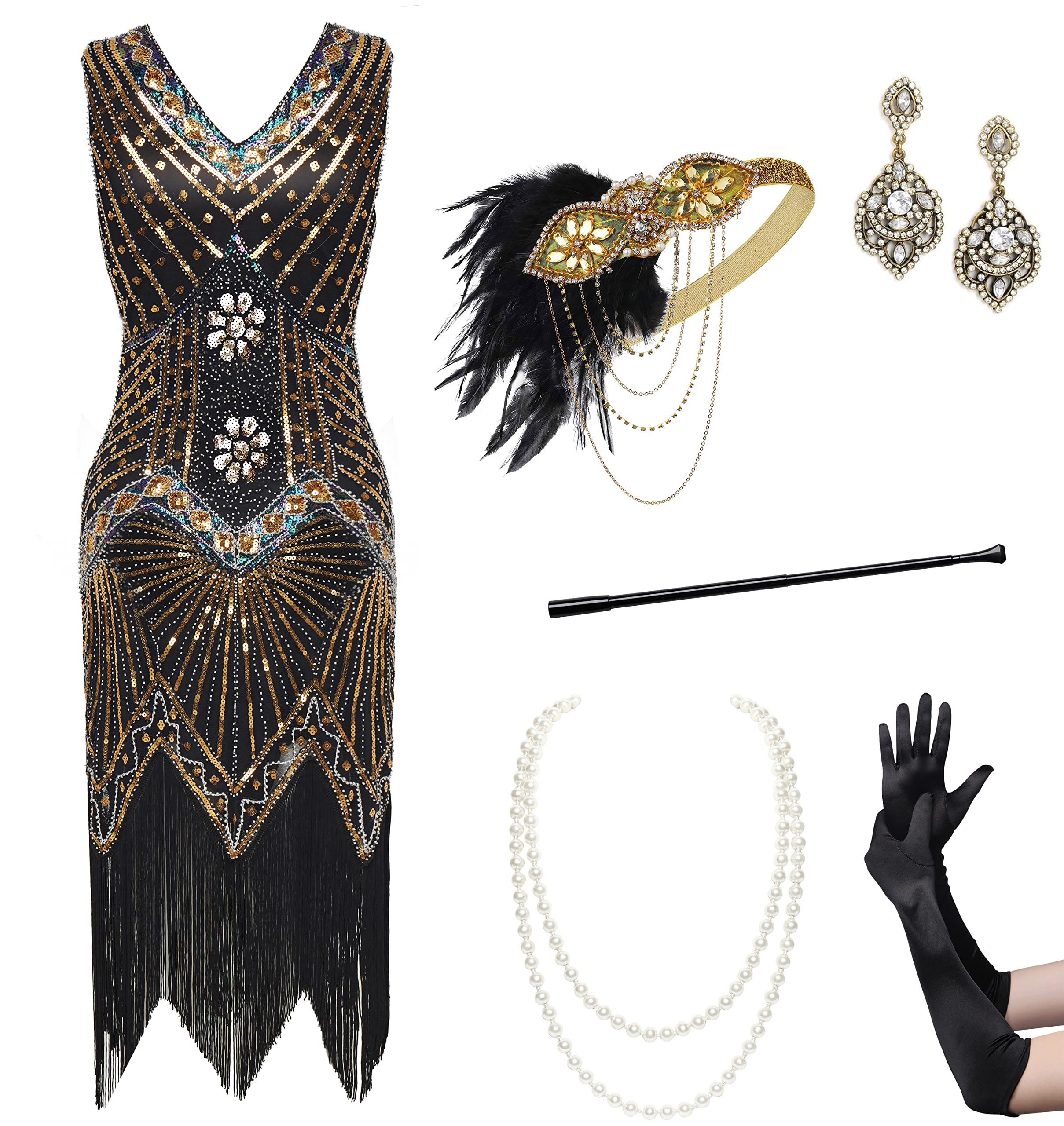 BABEYOND 1920 Flapper Robe Charleston à Sequins Robe soirée Frange Paillettée Style années 20 pour Great Gatsby Party, Bal, Soirée, Cocktail