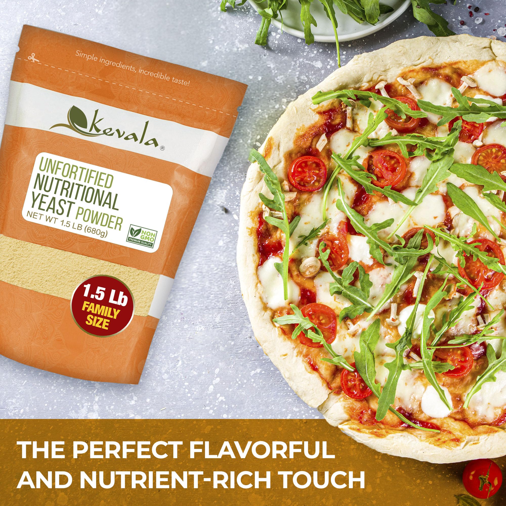 Kevala Lievito nutrizionale - Polvere non fortificata premium per cucina vegana, prodotto negli Stati Uniti, condimento con un sapore di formaggio, lievito secco senza sale aggiunto per alimenti