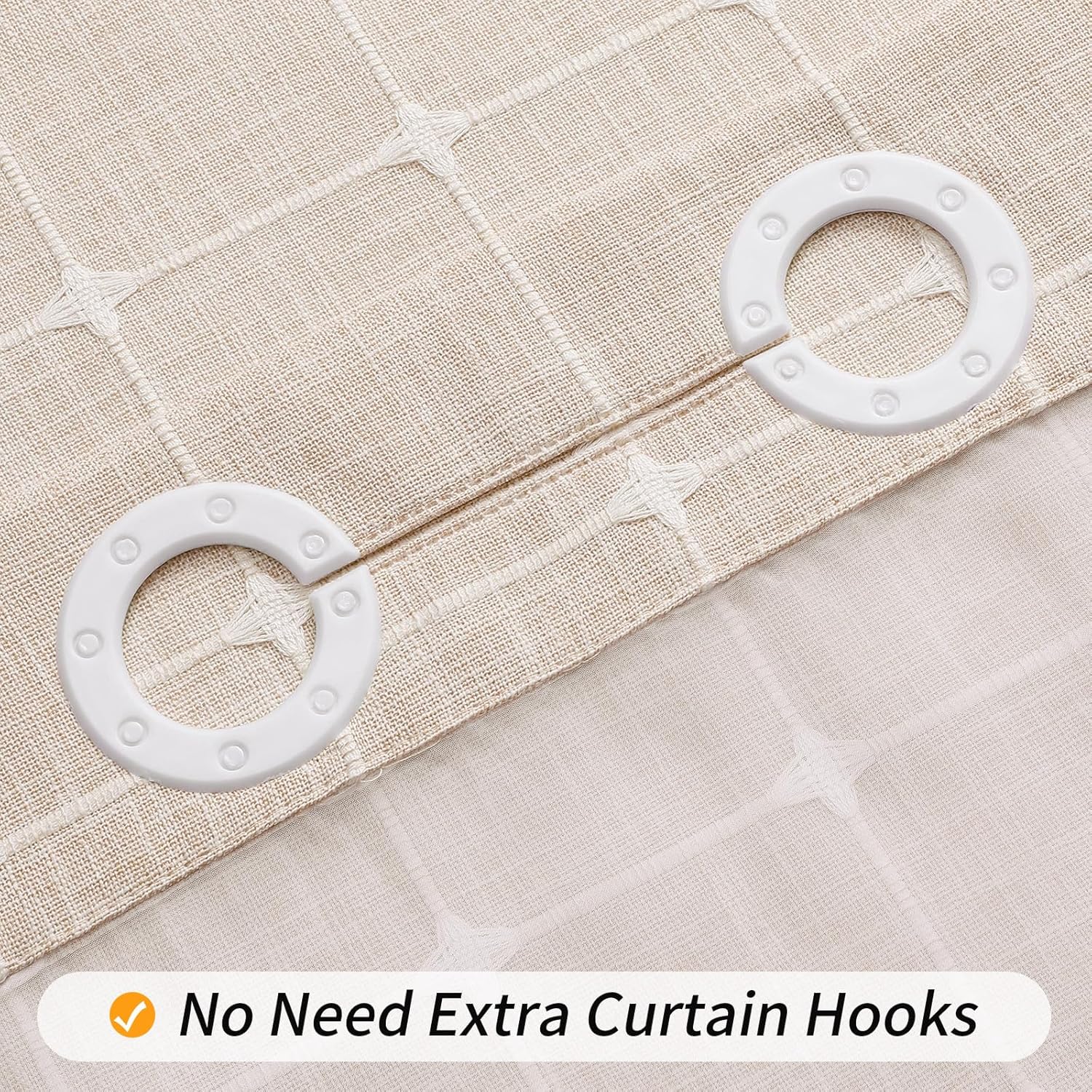 MitoVilla No Hooks Required Farmhouse Shower Curtain with Snap-in Liner - with Window & Magnets, Boho Cotton Linen Fabric Shower Curtains with Tassels for Rustic Bathroom Decor, Beige/Cream, 72 x 74