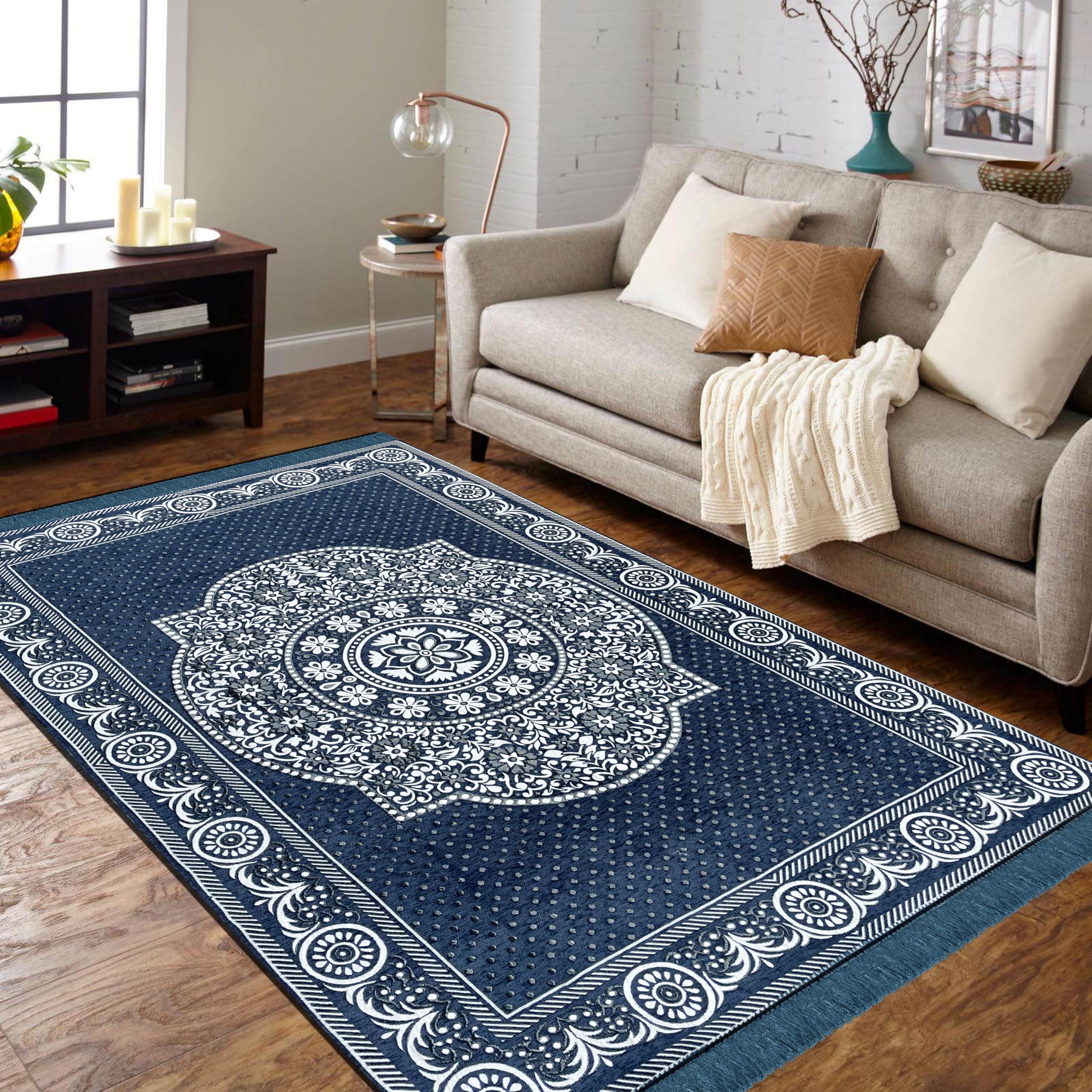 RVS DECOR Chenille Carpet 5x7 Feet | Soft Velvet Rug for Living Room, Hall & Bedroom | Rectangular Floor Carpet for Home | Designer Dari for Floor 150x210 cm | Non-Slip, Trendy & Durable Kalin (Grey)
