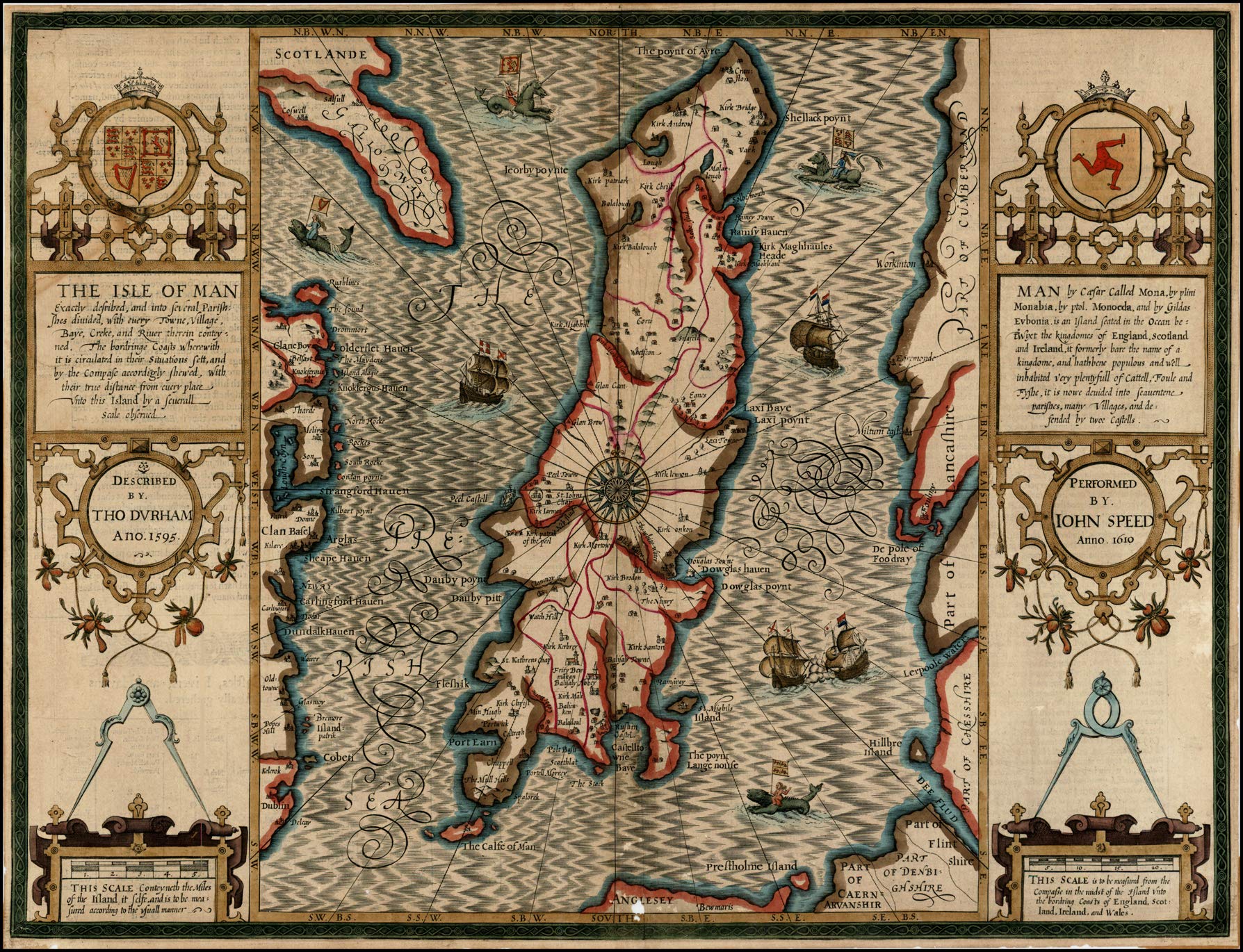 Ofa Mapping Reproduction 17Th Century Antique Map Of The Isle Of Man By John Speed, Old Plan Douglas / Isle Of Man